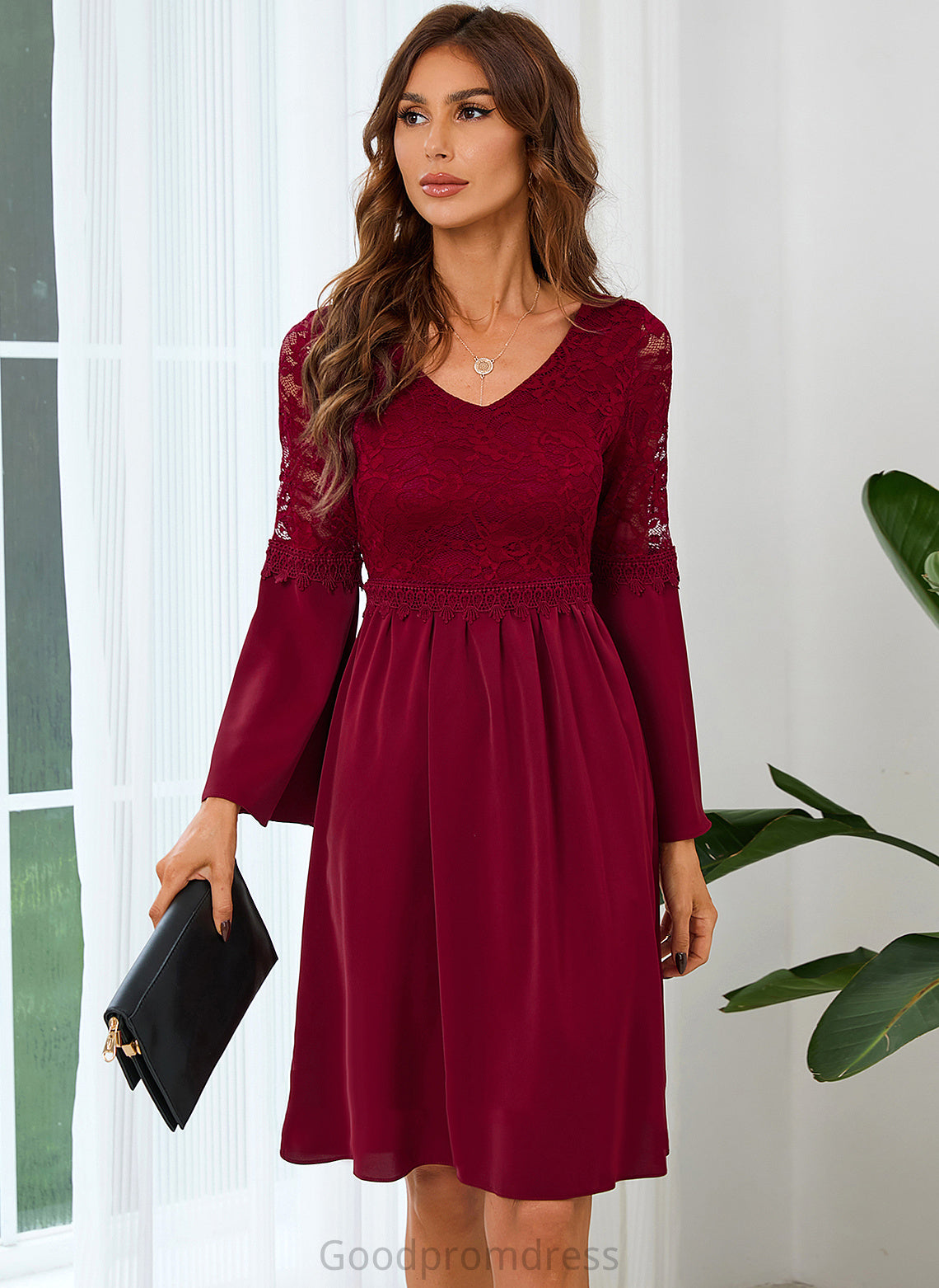 Club Dresses Sleeves Mini Long Dresses A-line Elegant Lace V-Neck Lace Sal