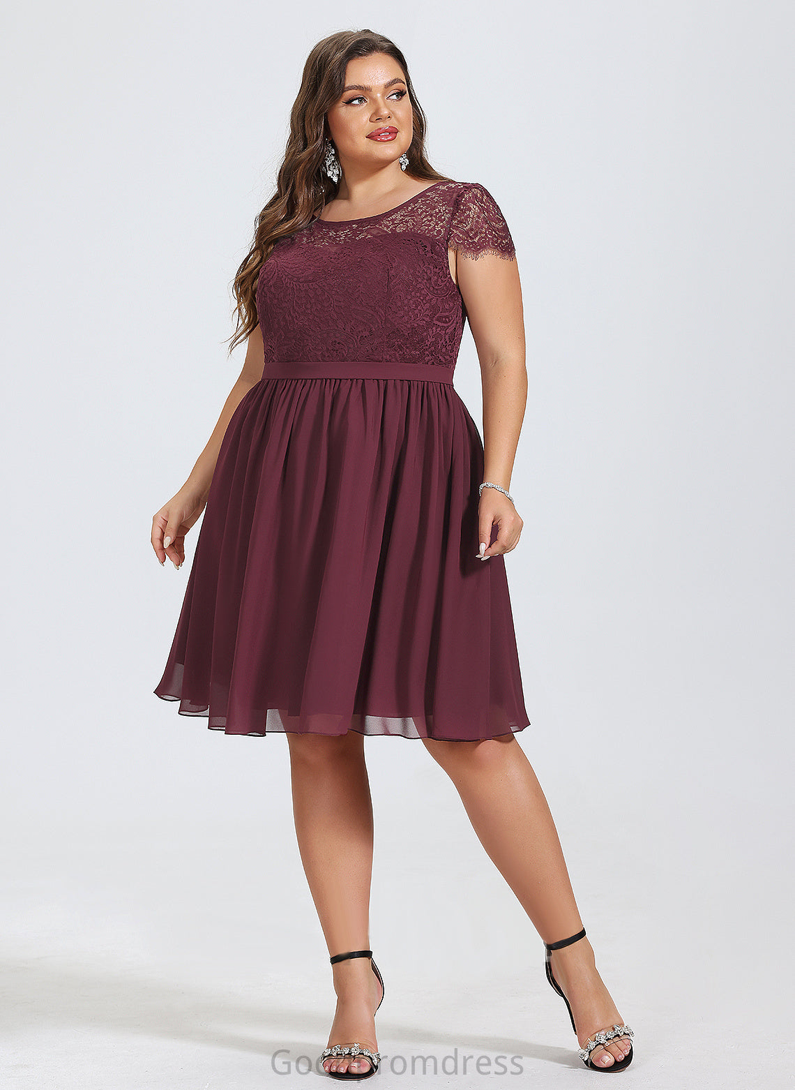 Danna Cocktail Dress Chiffon Neck Cocktail Dresses Knee-Length A-Line Lace Scoop