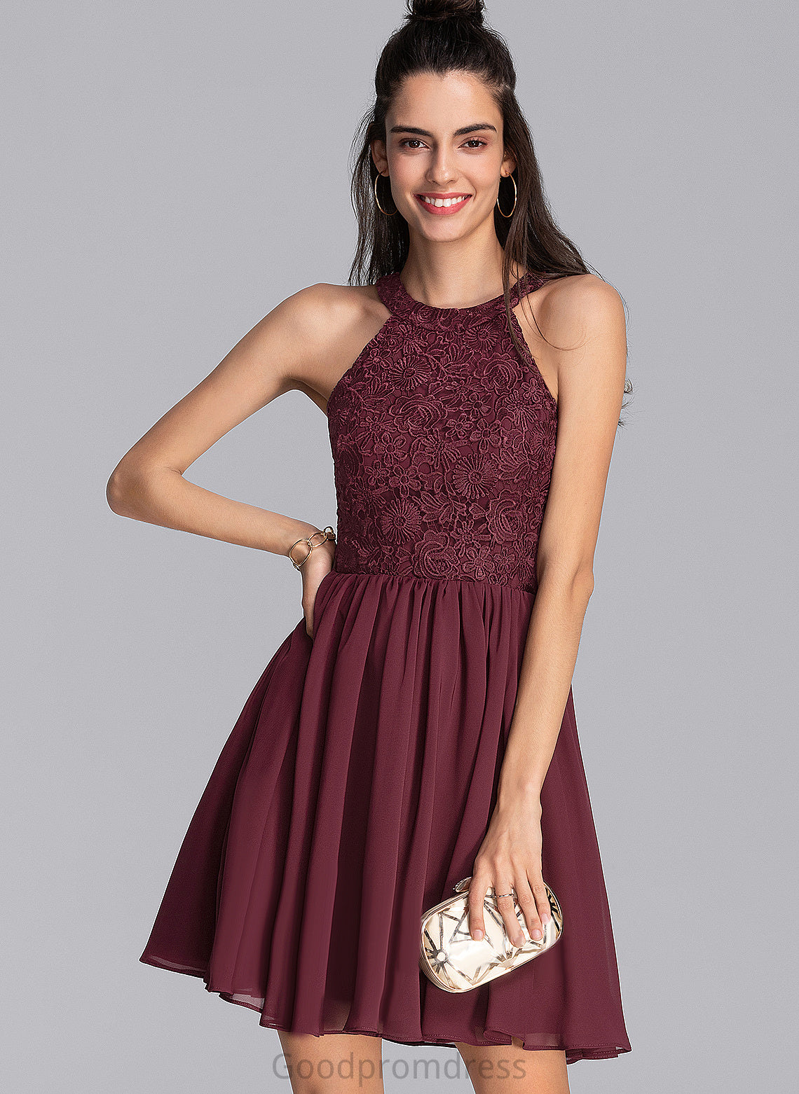 Lace A-Line Scoop Chiffon Tania Short/Mini Prom Dresses