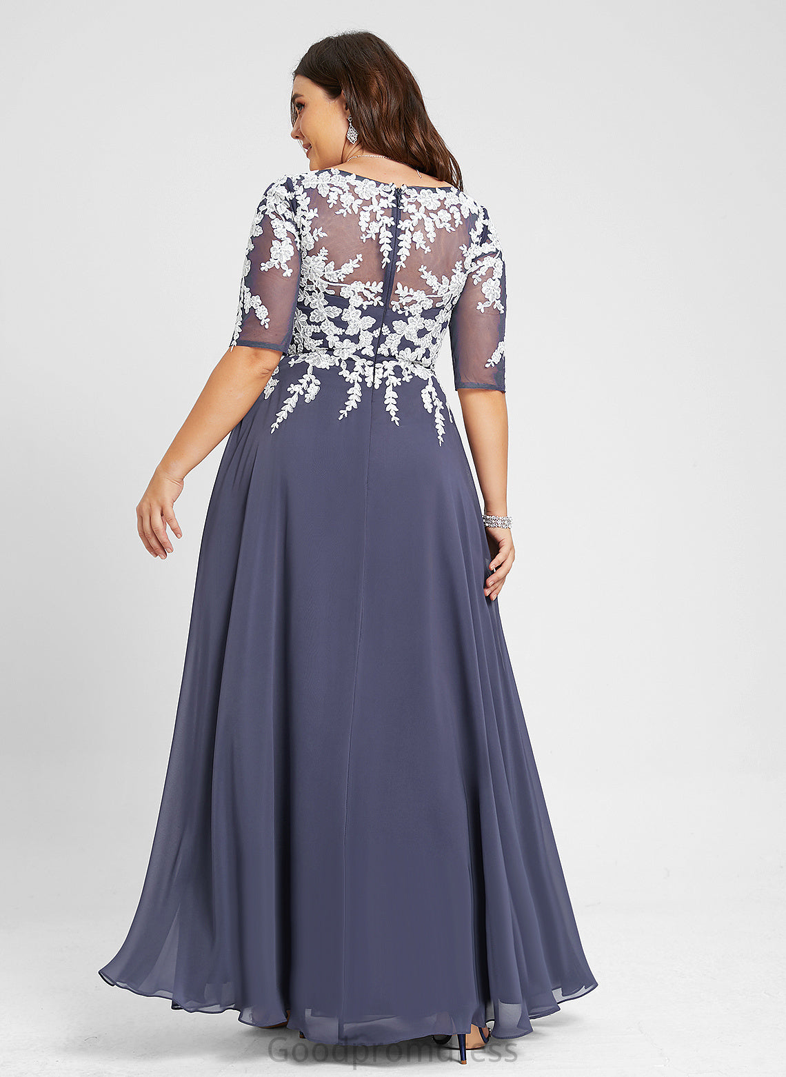 With Chiffon Lace Prom Dresses A-Line V-neck Sequins Mayra Floor-Length