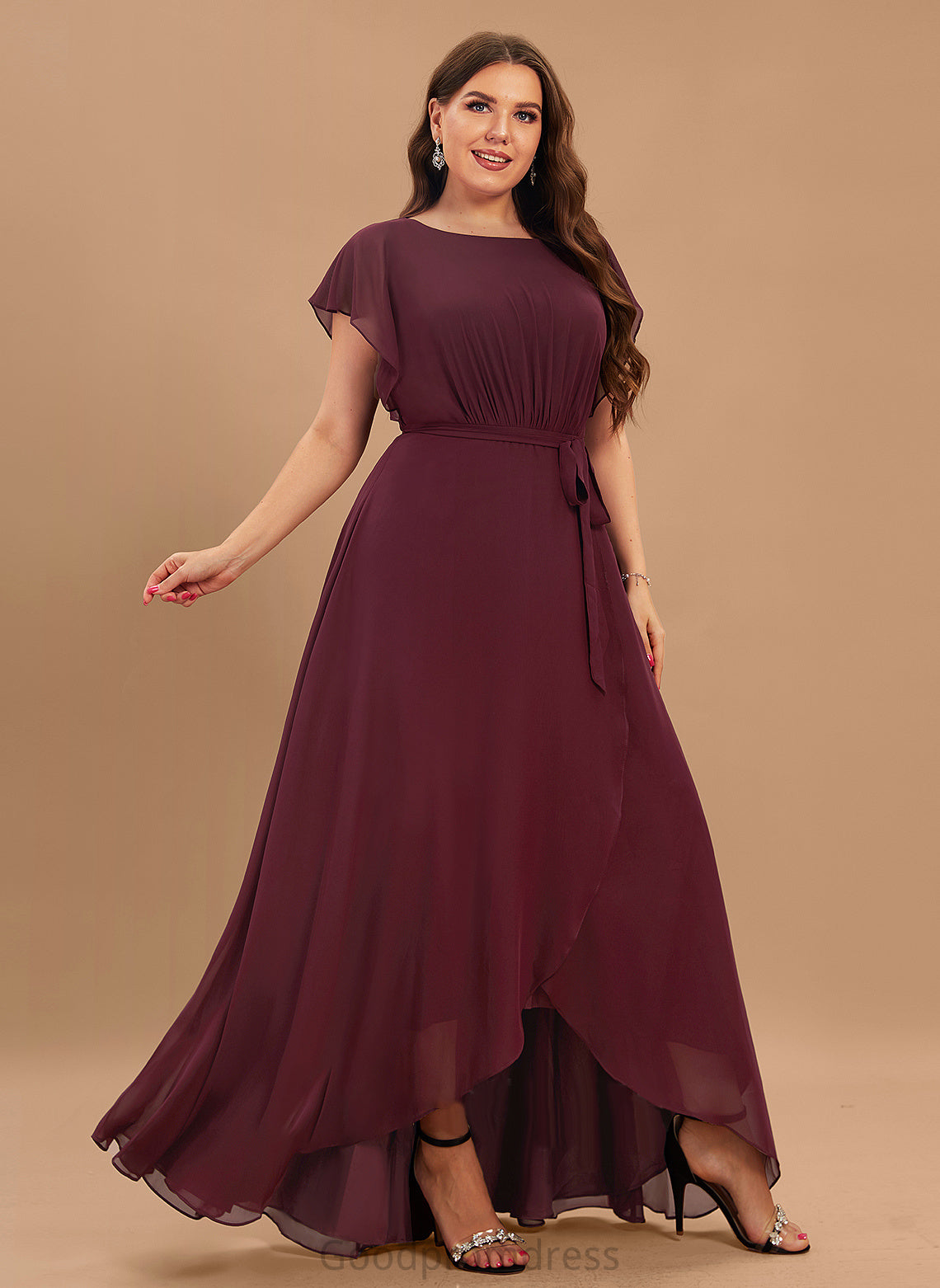 Kasey Prom Dresses Asymmetrical With Neck Ruffle A-Line Scoop