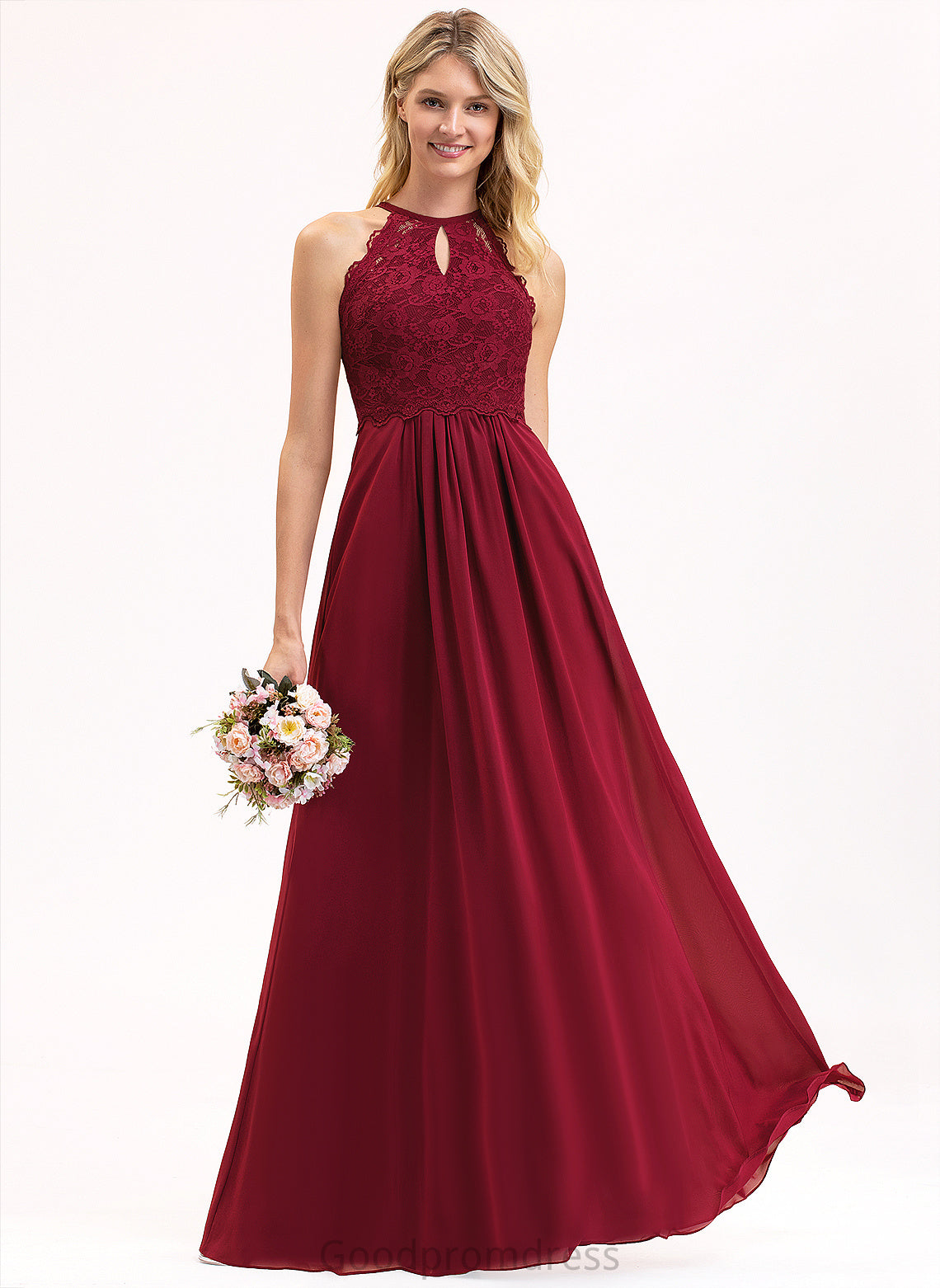 Chiffon Willa Prom Dresses Lace Scoop Floor-Length A-Line