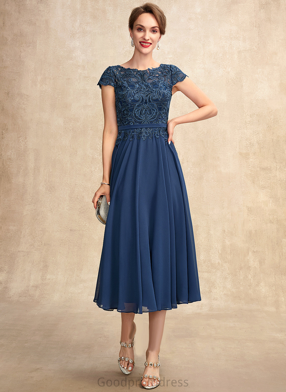 of Mother Neck Lace Tea-Length Mother of the Bride Dresses the Bride Dress Arianna Chiffon Scoop A-Line