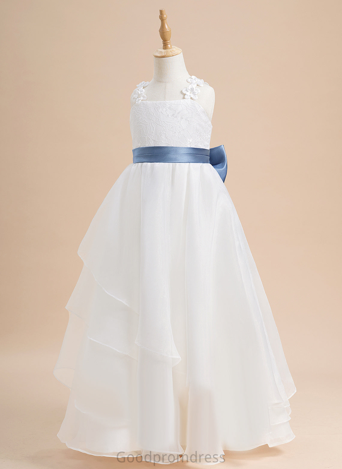 Sleeveless Flower With - Organza Flower Girl Dresses Dress Ball-Gown/Princess Neckline Lace/Sash/Beading/Flower(s)/Bow(s) Floor-length Square Girl Kristen