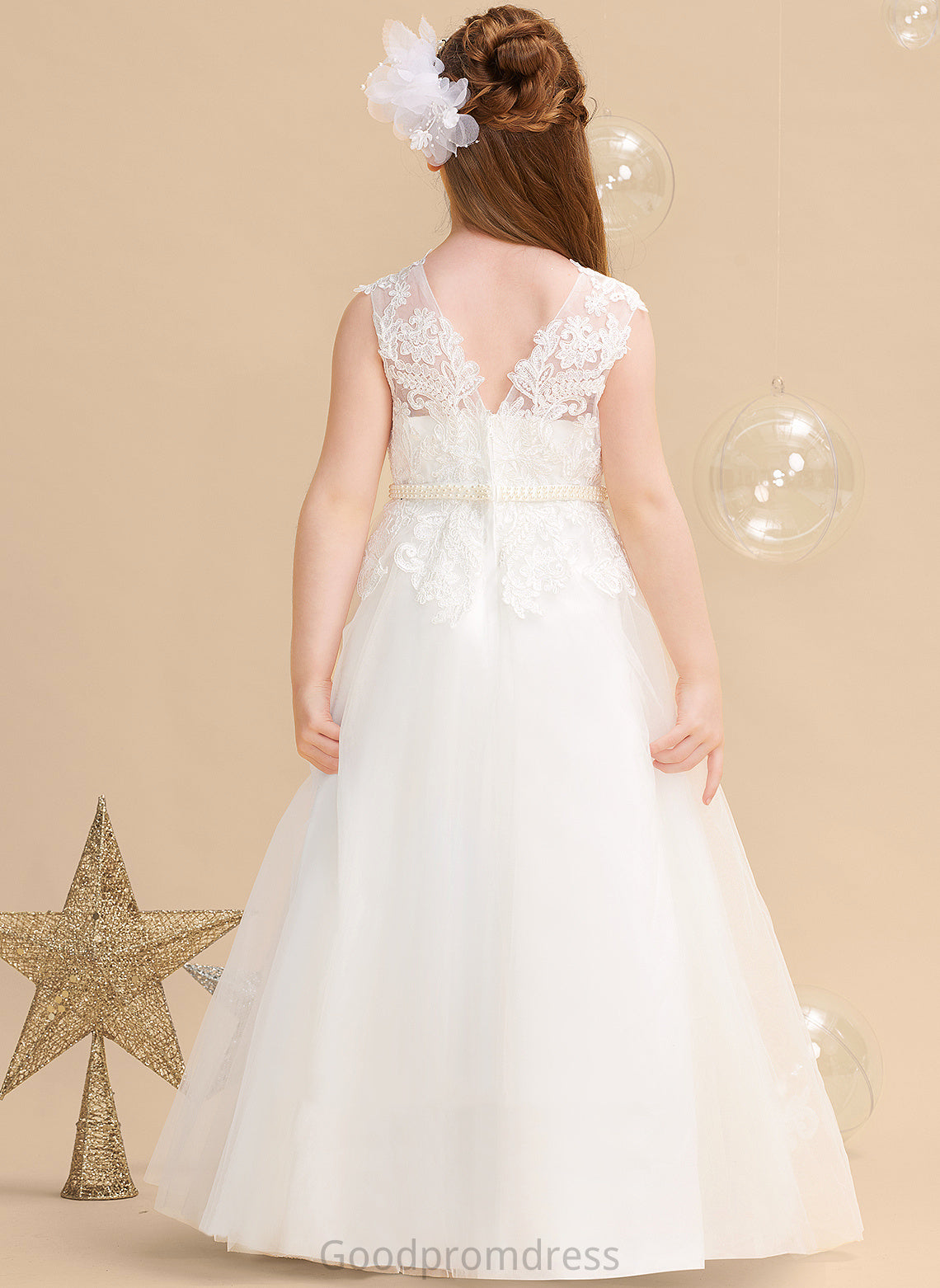 Ball-Gown/Princess Girl Scoop Angelina Neck Beading Dress - Floor-length Flower Girl Dresses Flower Sleeveless With Tulle/Lace