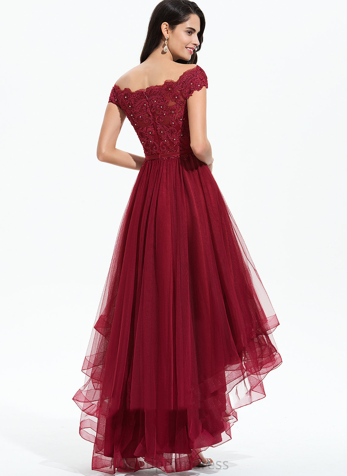 Tulle With Beading Bow(s) Off-the-Shoulder Cocktail Dresses A-Line Cocktail Lace Alexus Asymmetrical Dress Lace