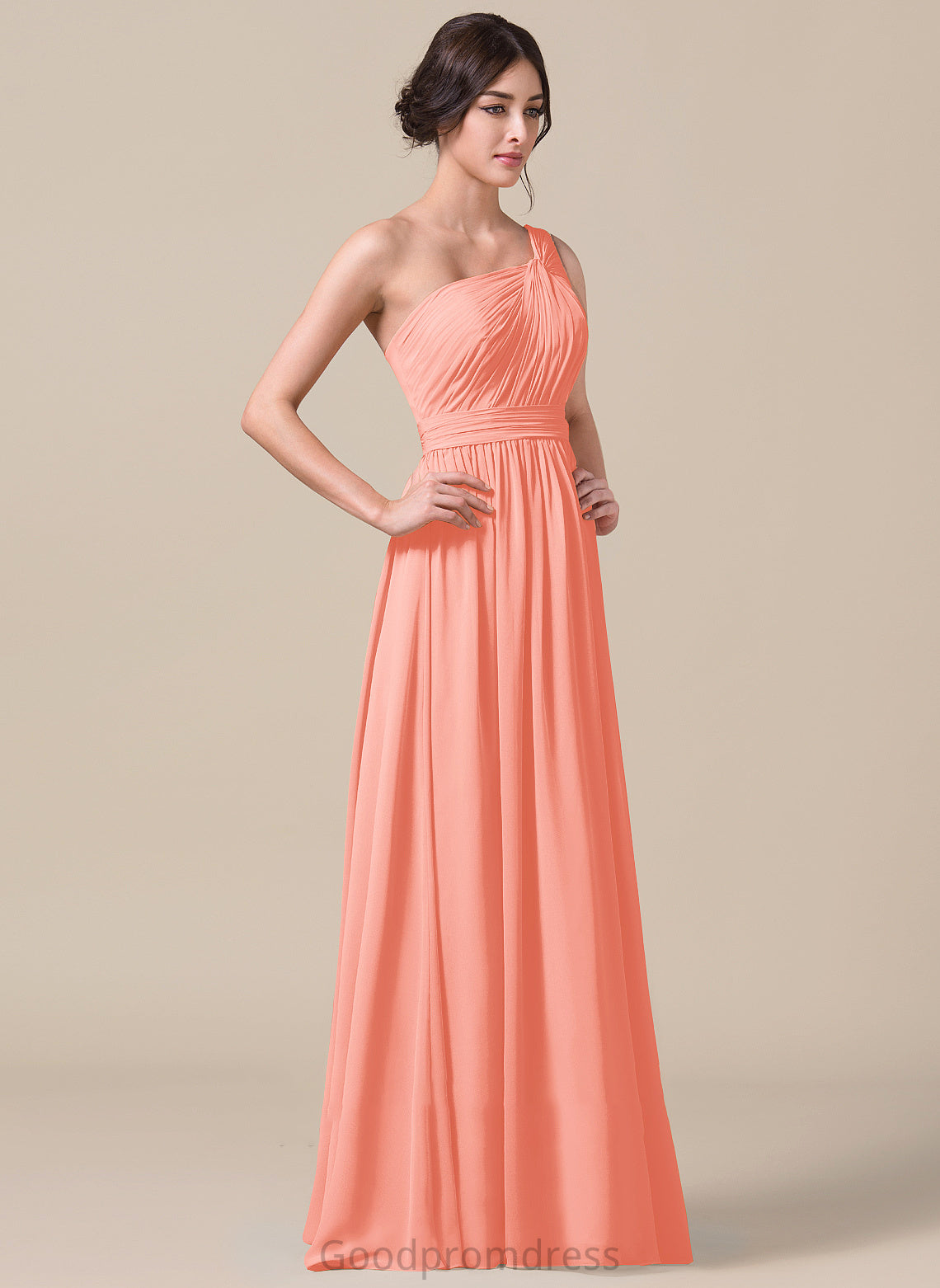 One-Shoulder Ruffle Fabric Length Neckline Embellishment A-Line Floor-Length Silhouette Ashtyn Sleeveless Spaghetti Staps Bridesmaid Dresses