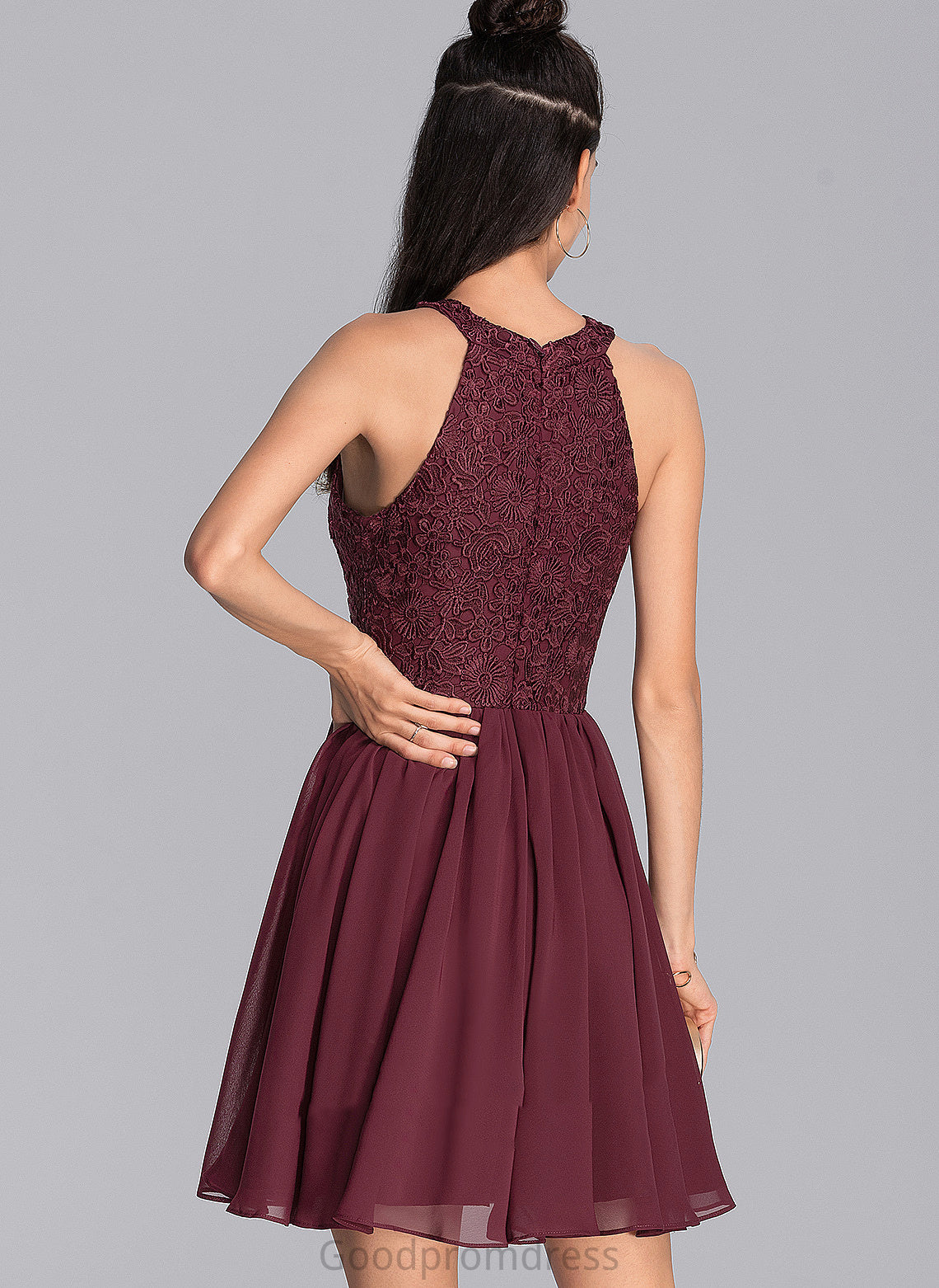 Amanda Cocktail Dresses Chiffon With Neck Short/Mini A-Line Lace Dress Lace Cocktail Scoop