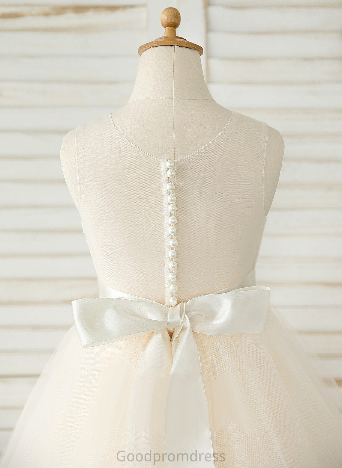 Girl Dress With - Neck Knee-length Scoop Flower Girl Dresses A-Line Sleeveless Bailey Bow(s) Flower Tulle/Lace