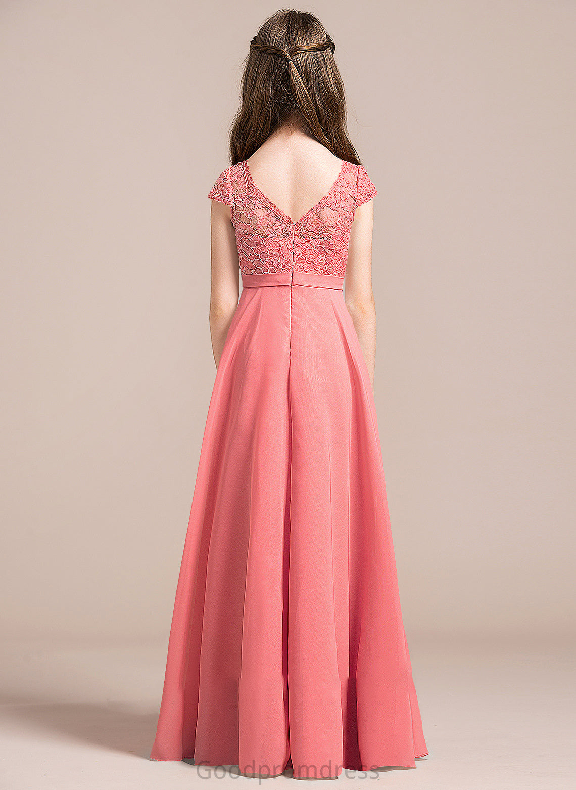 Lace Floor-Length V-neck Junior Bridesmaid Dresses Luz A-Line Chiffon