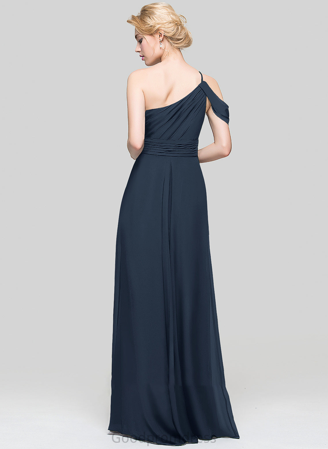 Silhouette Neckline A-Line Fabric Length Floor-Length Embellishment One-Shoulder Ruffle Hayley Natural Waist A-Line/Princess Bridesmaid Dresses