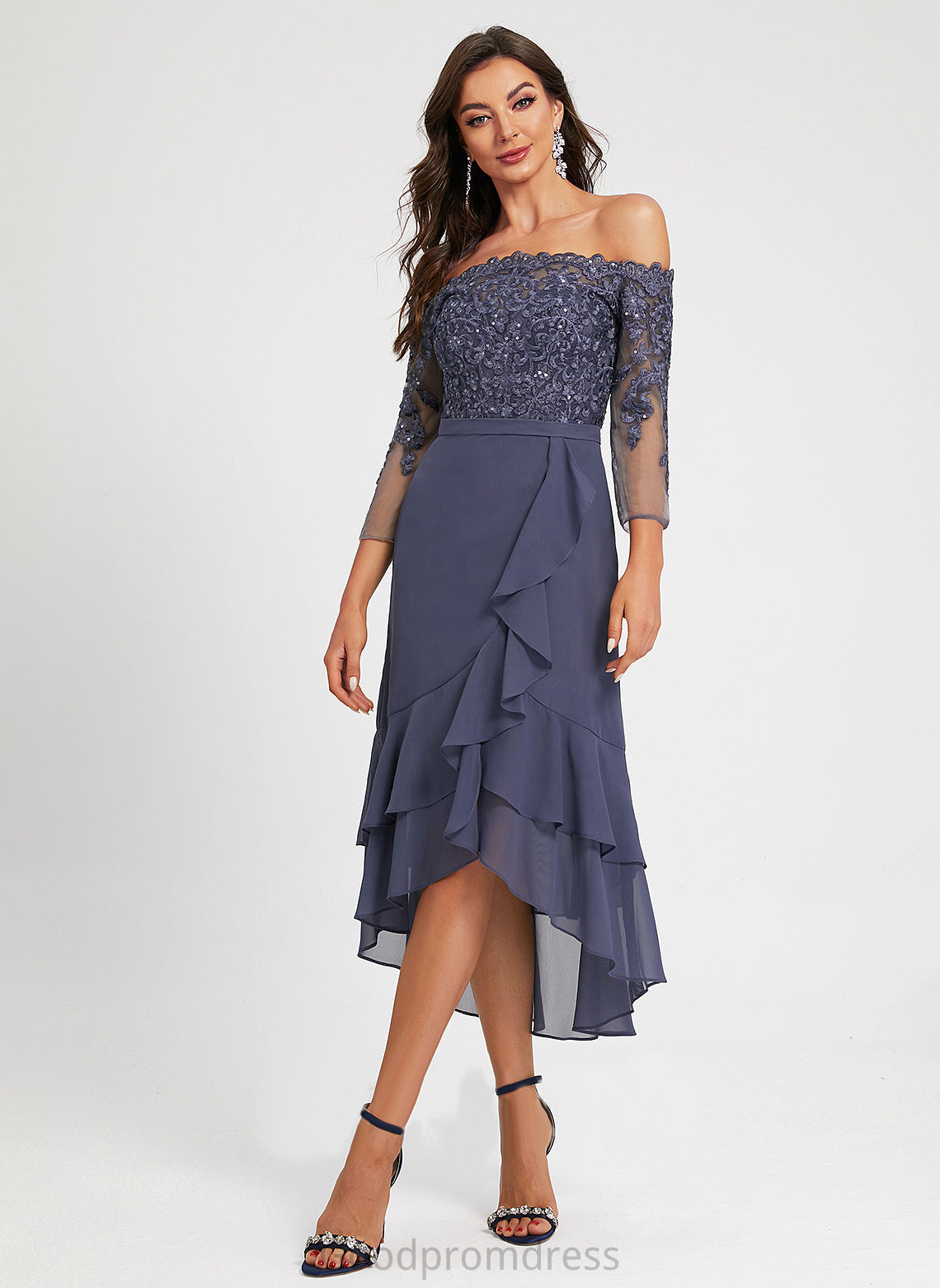 Cocktail Dresses Off-the-Shoulder Trumpet/Mermaid Chiffon Dress Asymmetrical Jaylah With Sequins Cocktail