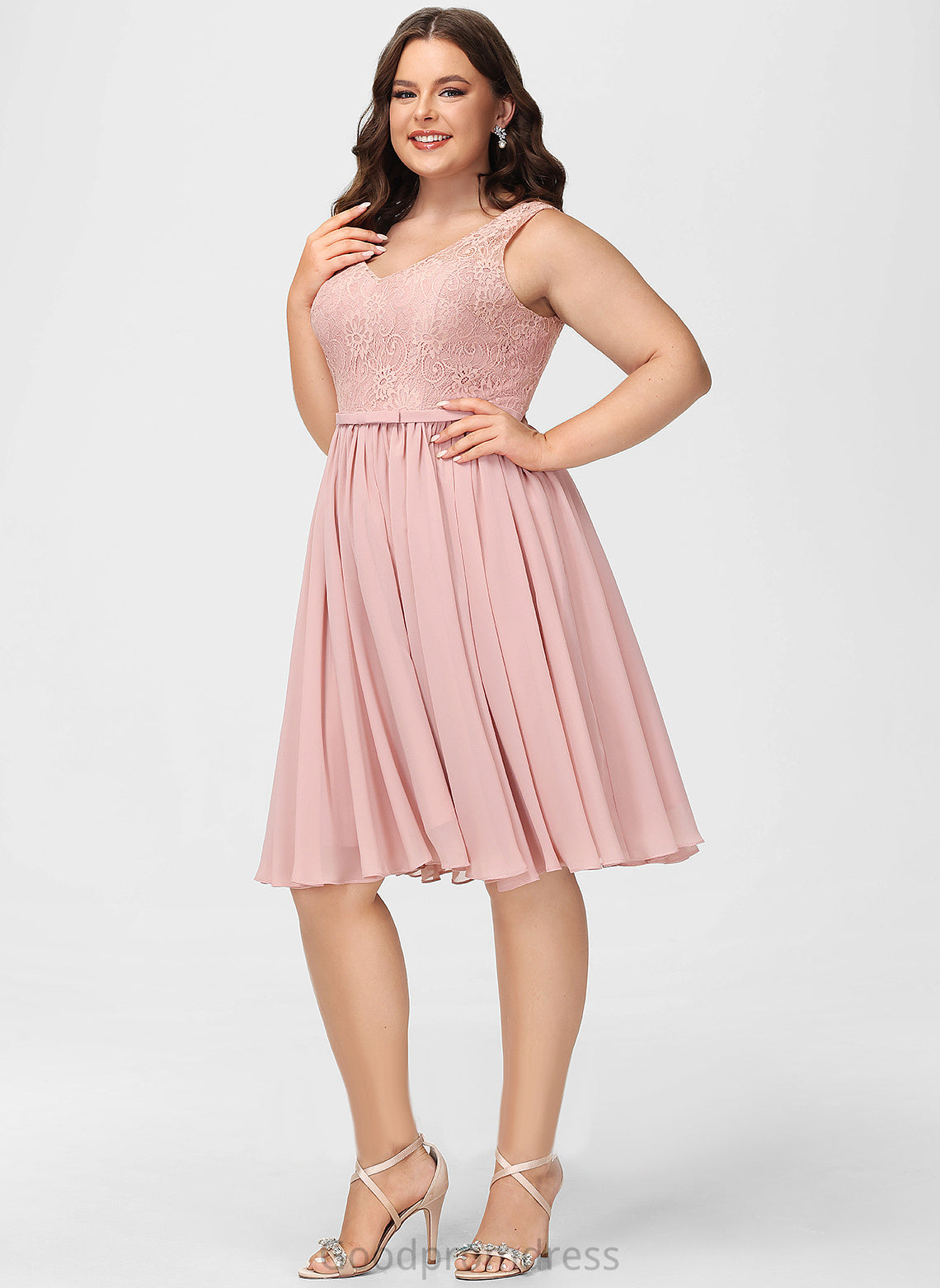 Chiffon Jillian Cocktail V-neck A-Line With Knee-Length Cocktail Dresses Lace Bow(s) Dress Lace