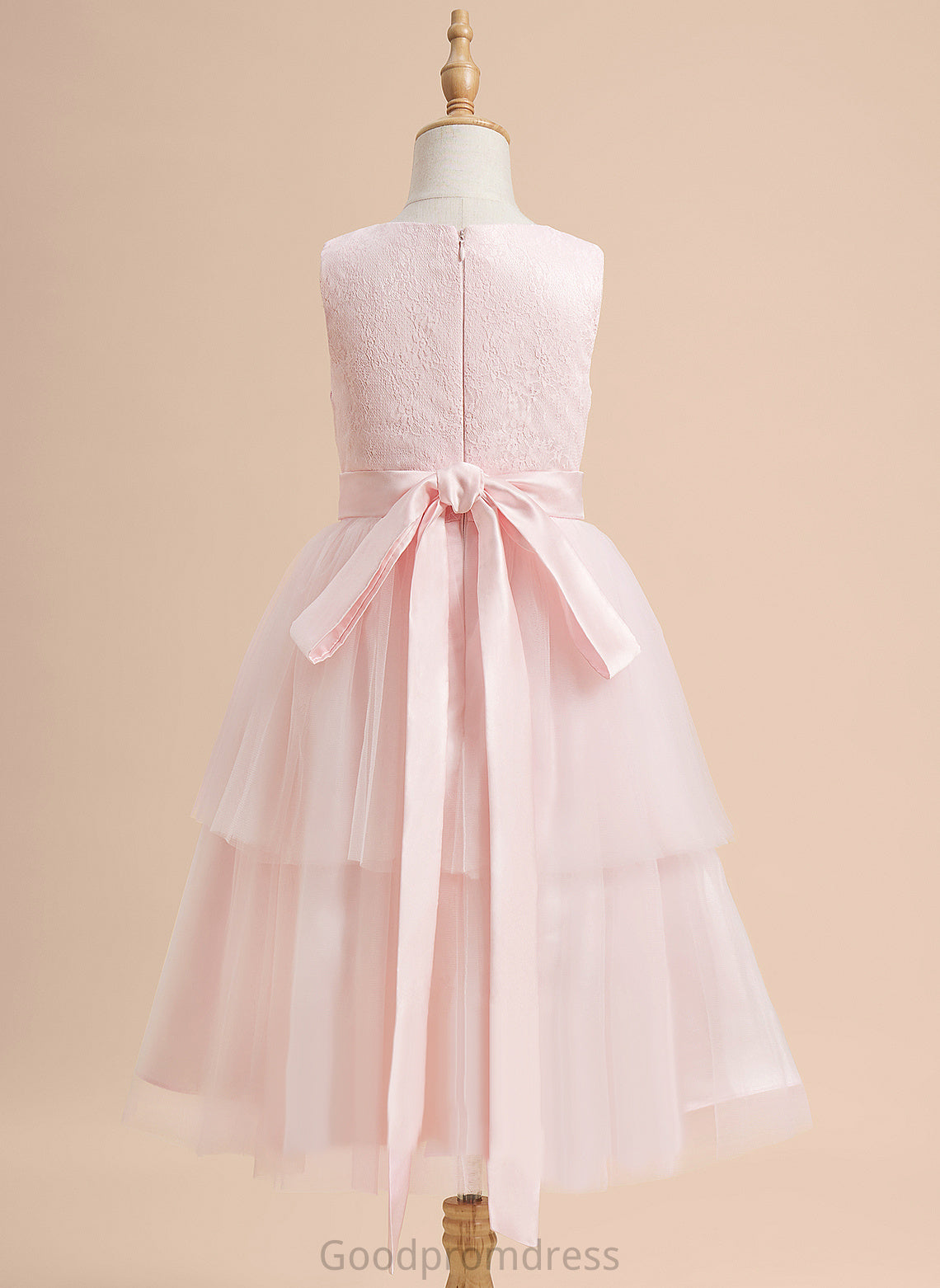 Dress Satin/Tulle With Flower Girl Dresses Flower Scoop Lace Sleeveless A-Line Knee-length Girl - Mabel Neck