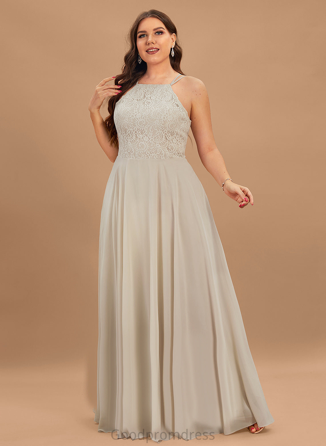 Silhouette Neckline Floor-Length Scoop Fabric A-Line Length Lace Straps&Sleeves Mayra Natural Waist Floor Length Bridesmaid Dresses