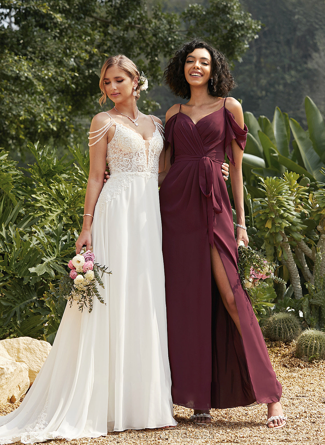 A-Line Front Sophie Prom Dresses V-neck Floor-Length Split With Ruffle