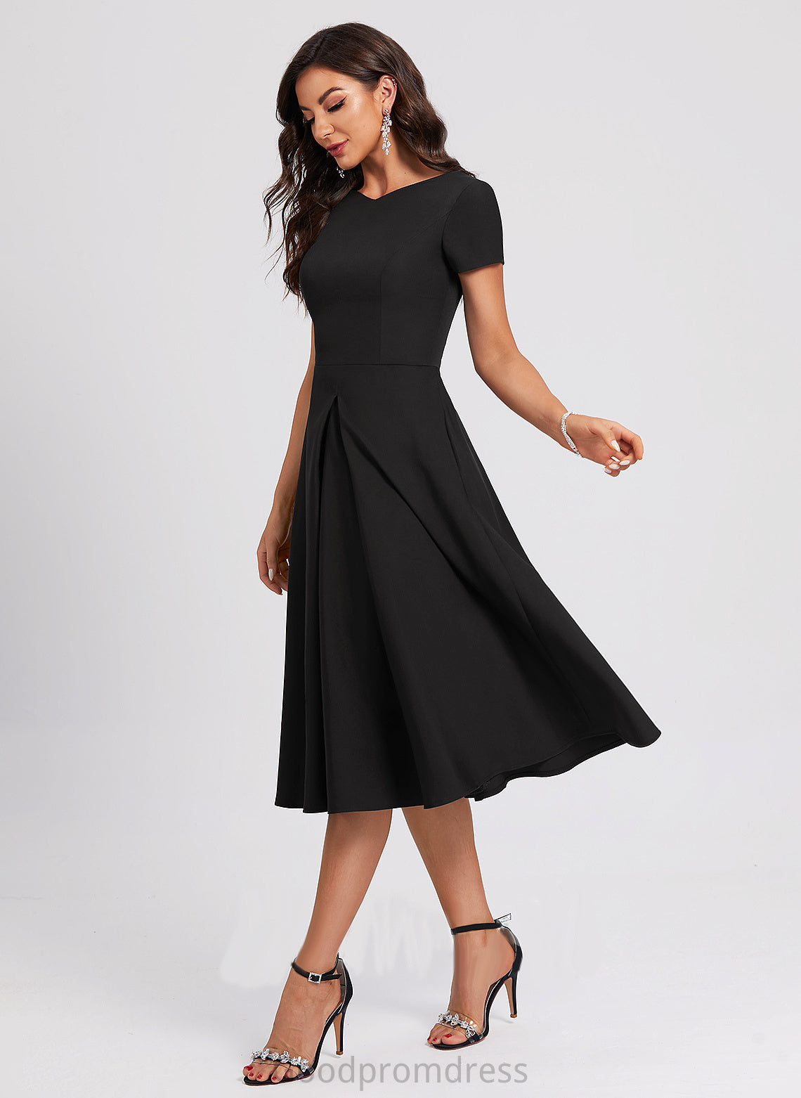 Crepe Cocktail Dresses Zara Dress Cocktail A-Line Stretch Knee-Length V-neck