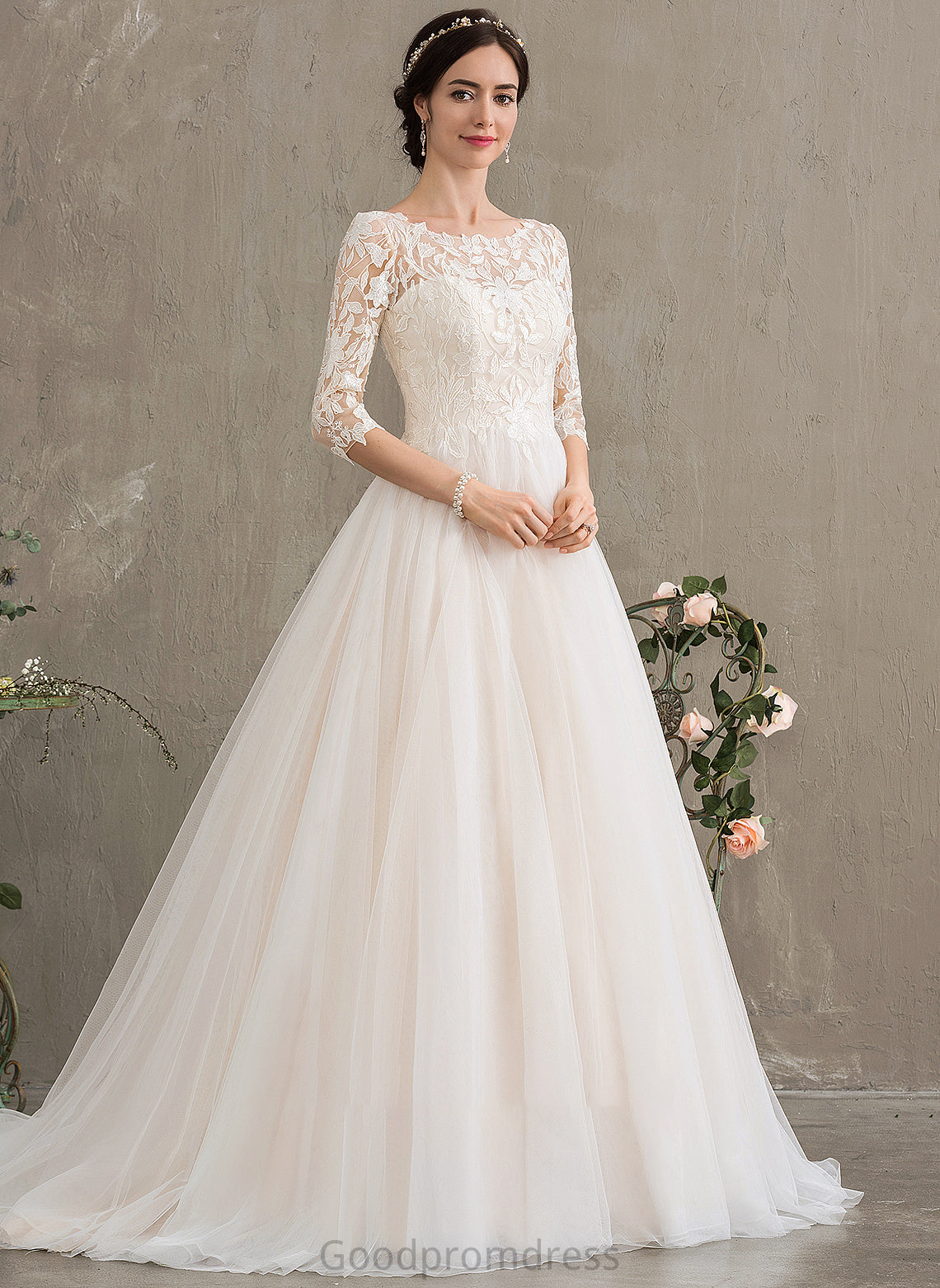 Court Wedding Dresses Train Neck Dress Scoop Wedding Tulle Ball-Gown/Princess Sequins With Nina