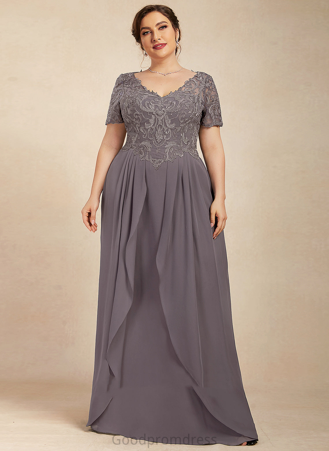 V-Neck Chiffon A-line Nita Dresses Formal Dresses Lace