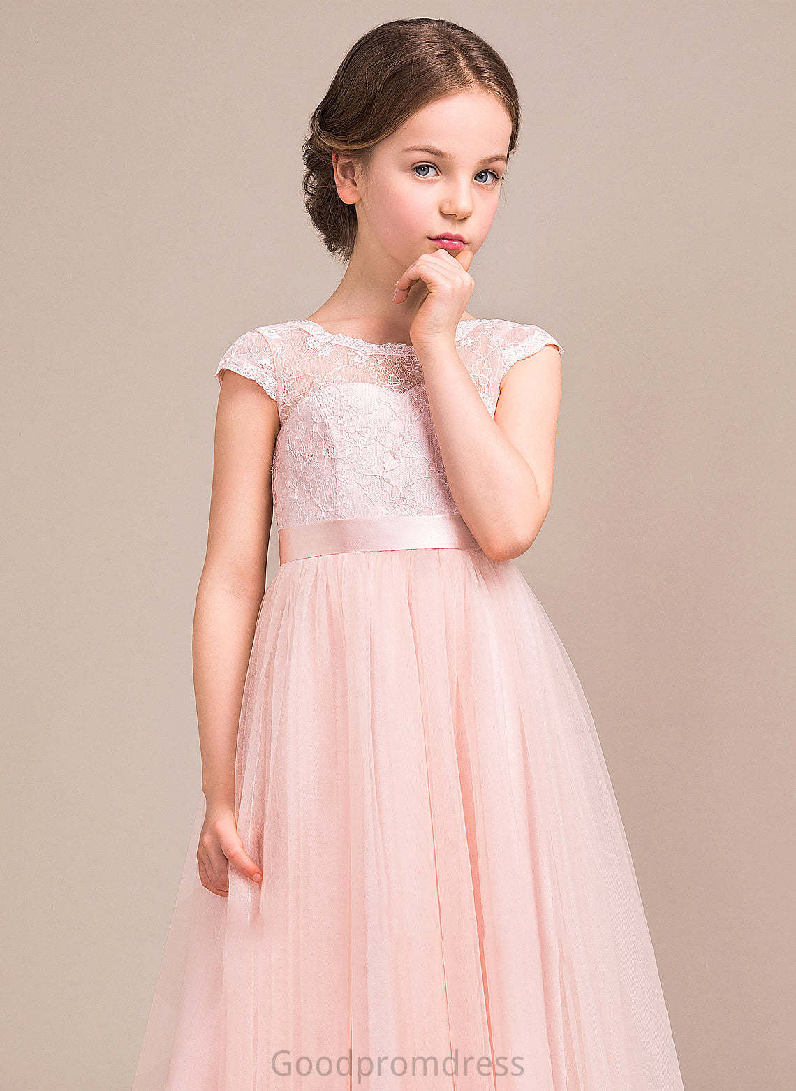 Floor-Length Junior Bridesmaid Dresses Neck A-Line Bow(s) Lace Tulle Armani Scoop With