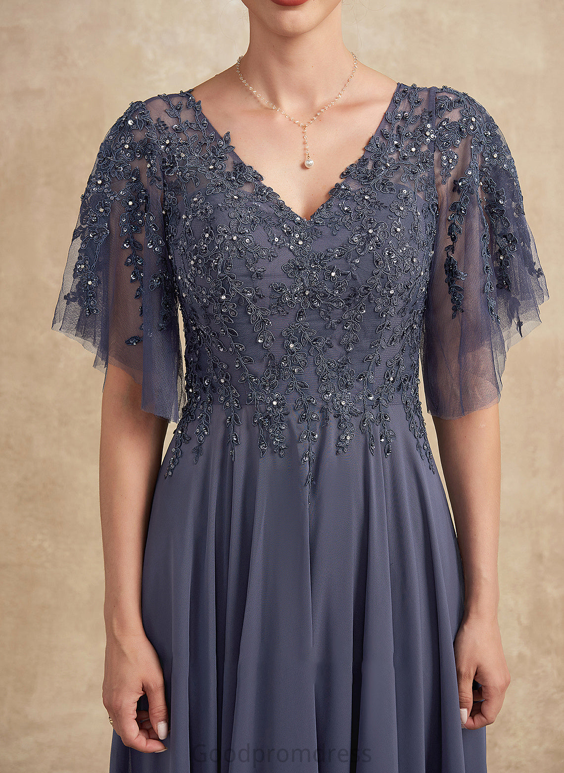 the Dress Mother of Floor-Length Lace A-Line Bride V-neck Sequins With Beading Chiffon Mother of the Bride Dresses Ann