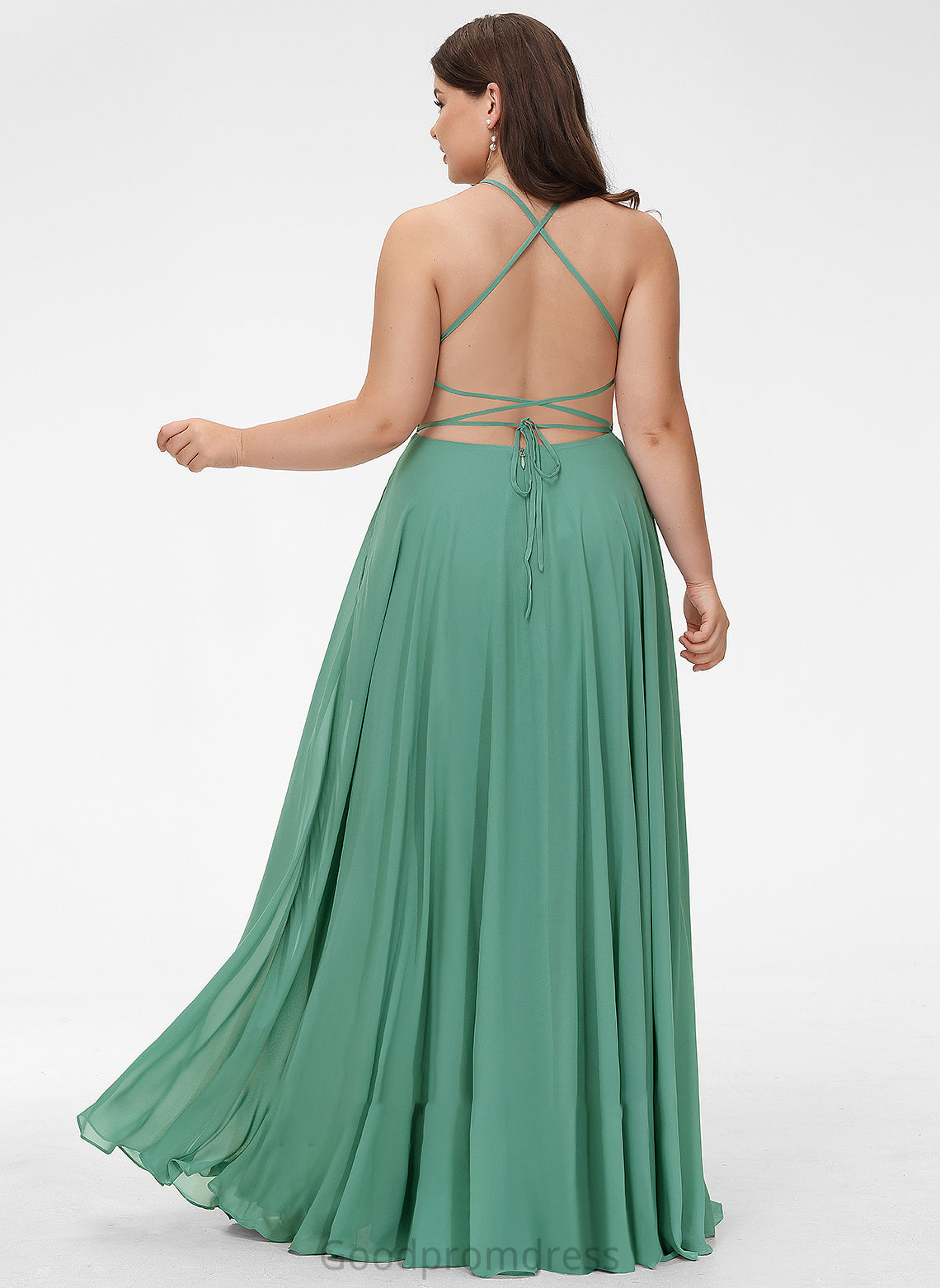 Neckline Front Prom Dresses Pockets Chiffon Floor-Length Split With Square Sahna A-Line