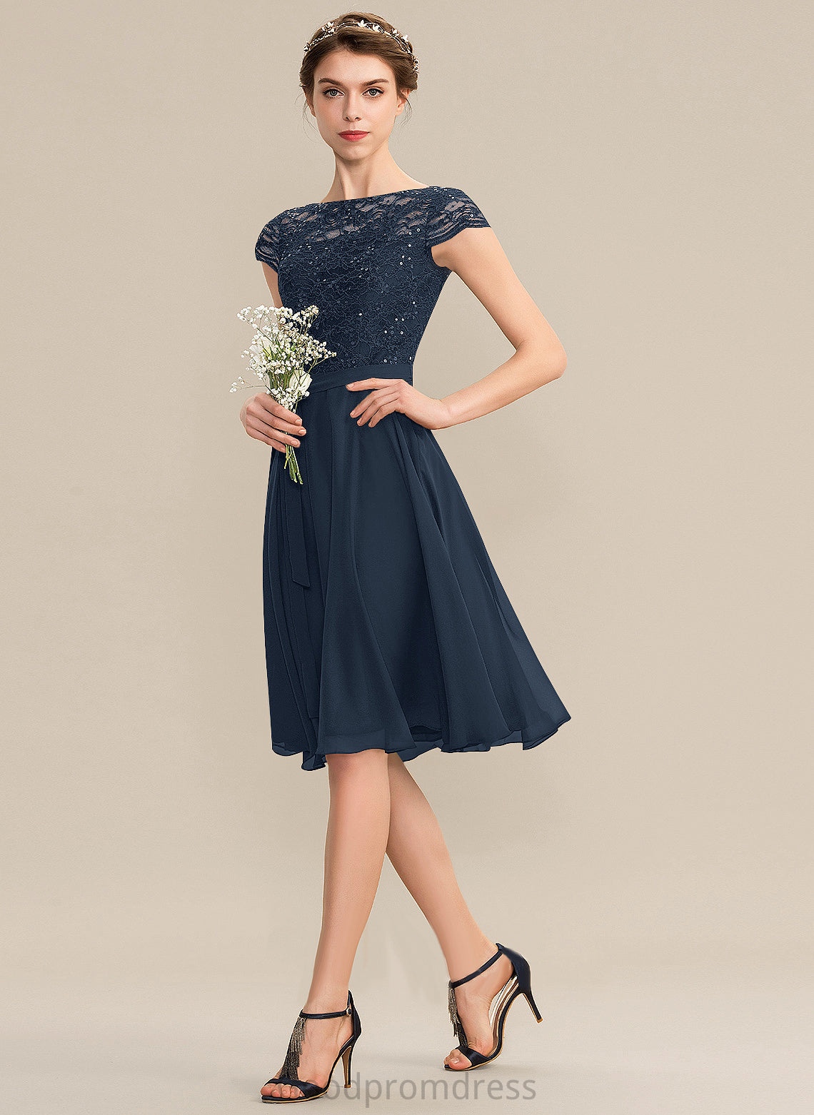 Izabella Lace Scoop Neck A-Line Homecoming With Homecoming Dresses Knee-Length Dress Chiffon Bow(s)