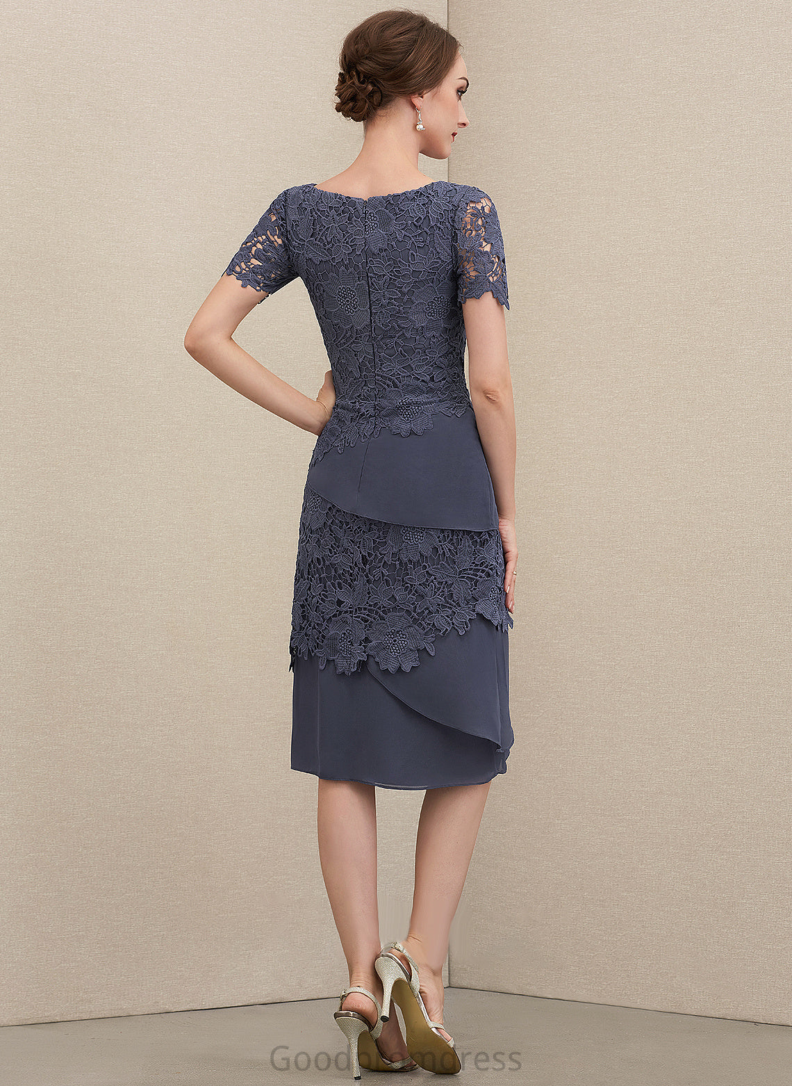 of Chiffon Mother of the Bride Dresses Neck Bride Scoop Sheath/Column the Lace Dress Mother Knee-Length Viviana