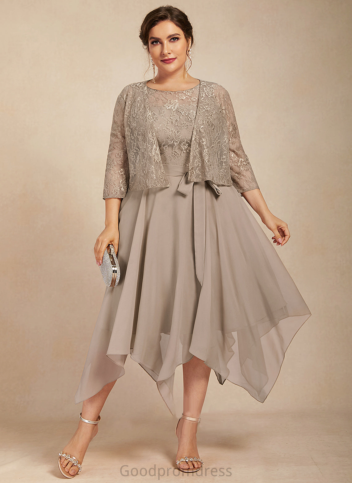 Chiffon A-Line Bride Bow(s) Dress With the Mother of the Bride Dresses Scoop Carolyn Neck Mother Tea-Length of Lace