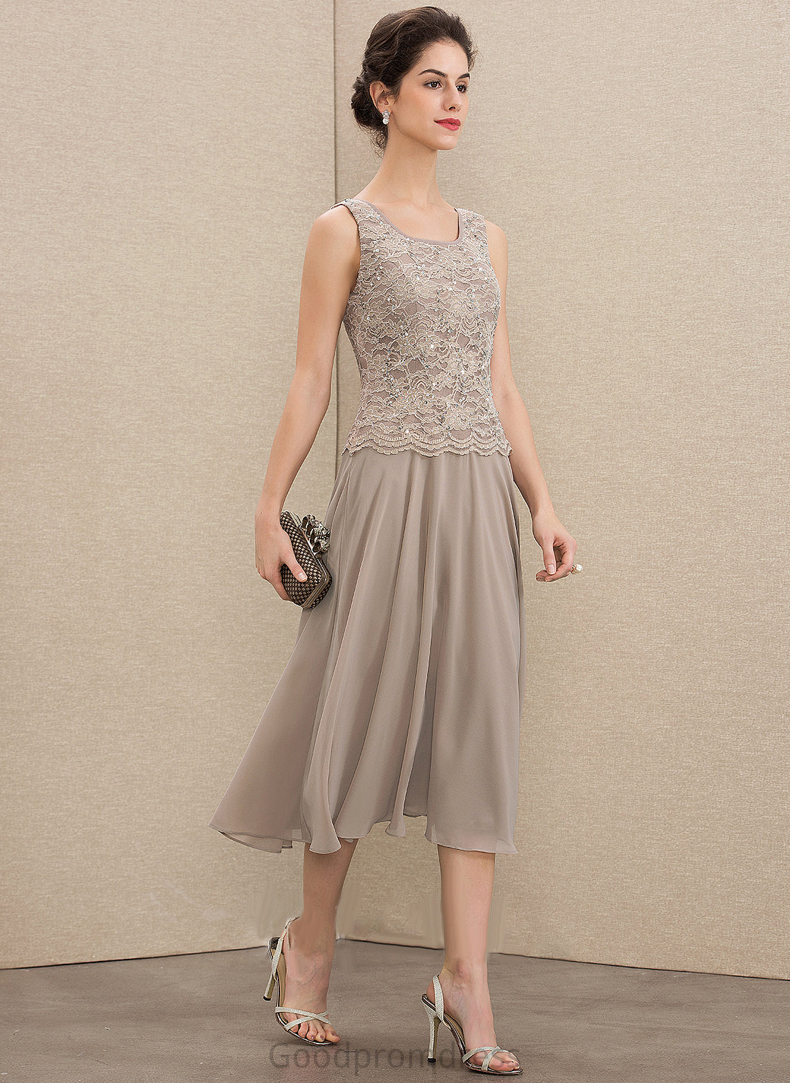 Chiffon Tea-Length of Sequins Mother of the Bride Dresses A-Line Neck With Bride Lace the Scoop Dress Mother Dayami