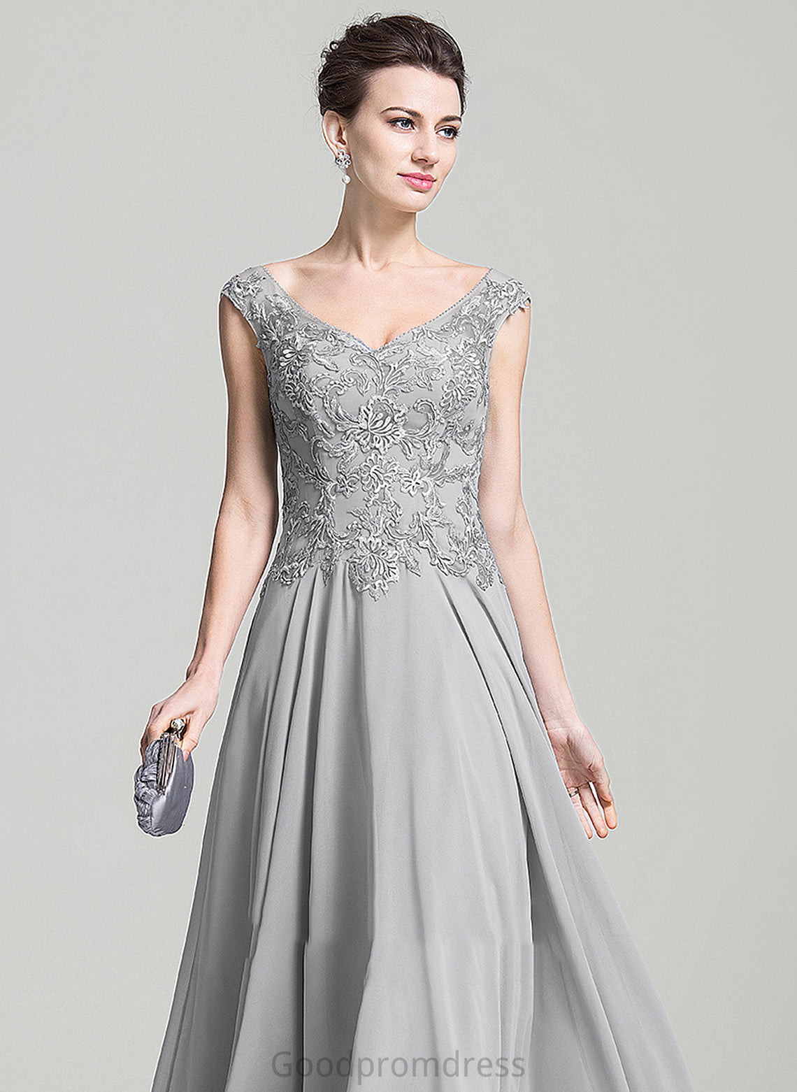 Lace Appliques of Mother of the Bride Dresses Bride Janiyah Chiffon V-neck Floor-Length Dress A-Line Mother the With