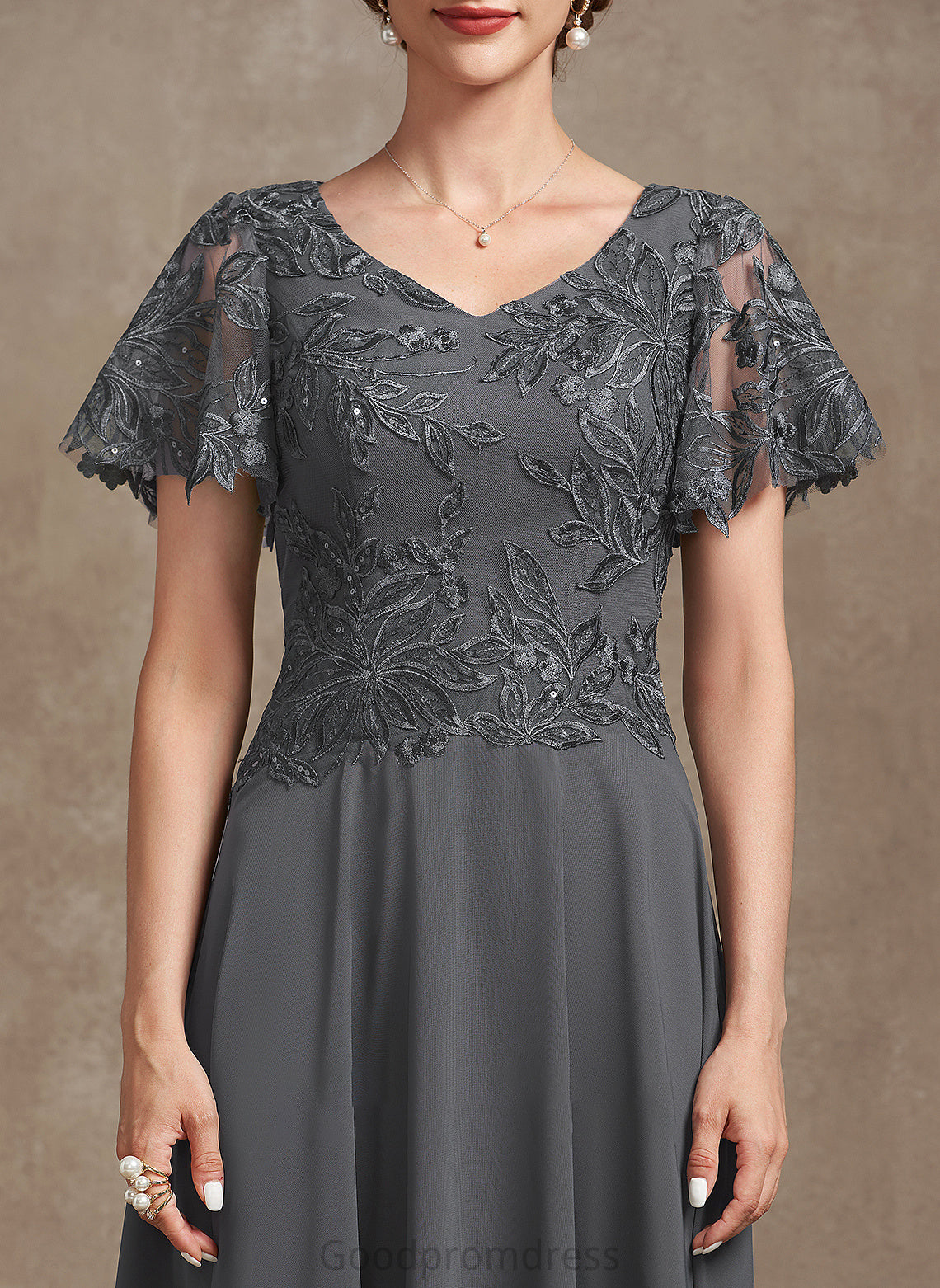 With A-Line V-neck Lace Mila Dress Ankle-Length the Mother of the Bride Dresses Chiffon Bride of Mother Sequins