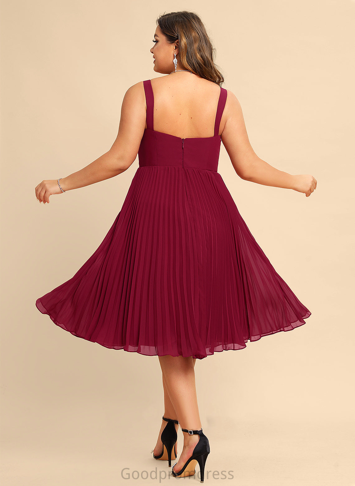 Amy Pleated Neckline Knee-Length Dress With Chiffon A-Line Homecoming Dresses Square Homecoming