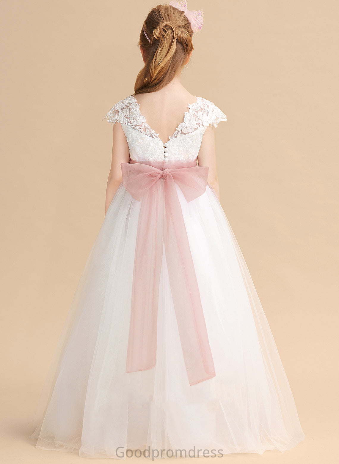 - Dress Floor-length Ella Scoop Neck With Lace Girl Lace/Sash Ball-Gown/Princess Flower Girl Dresses Flower Sleeveless