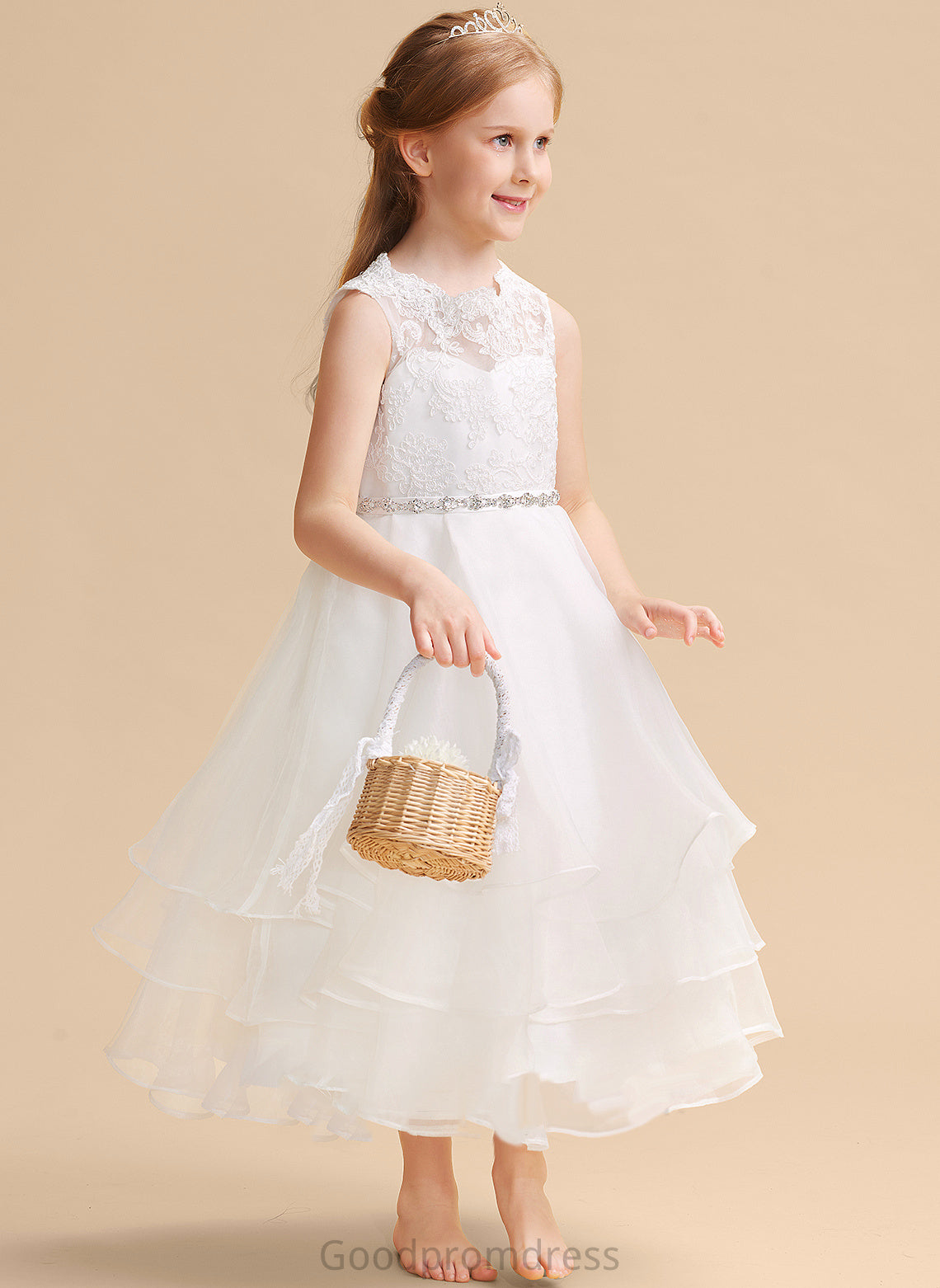 Girl - Scoop Beading/Rhinestone Maddison Organza/Lace Sleeveless Neck A-Line Flower With Flower Girl Dresses Dress Tea-length