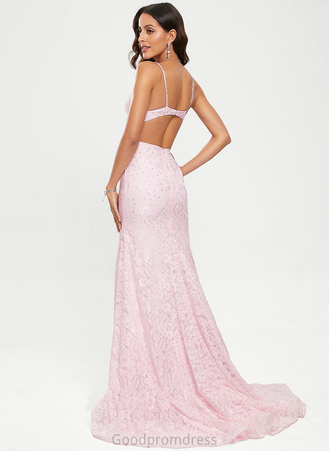 Train Trumpet/Mermaid Veronica Prom Dresses Scoop Sweep Lace With Sequins