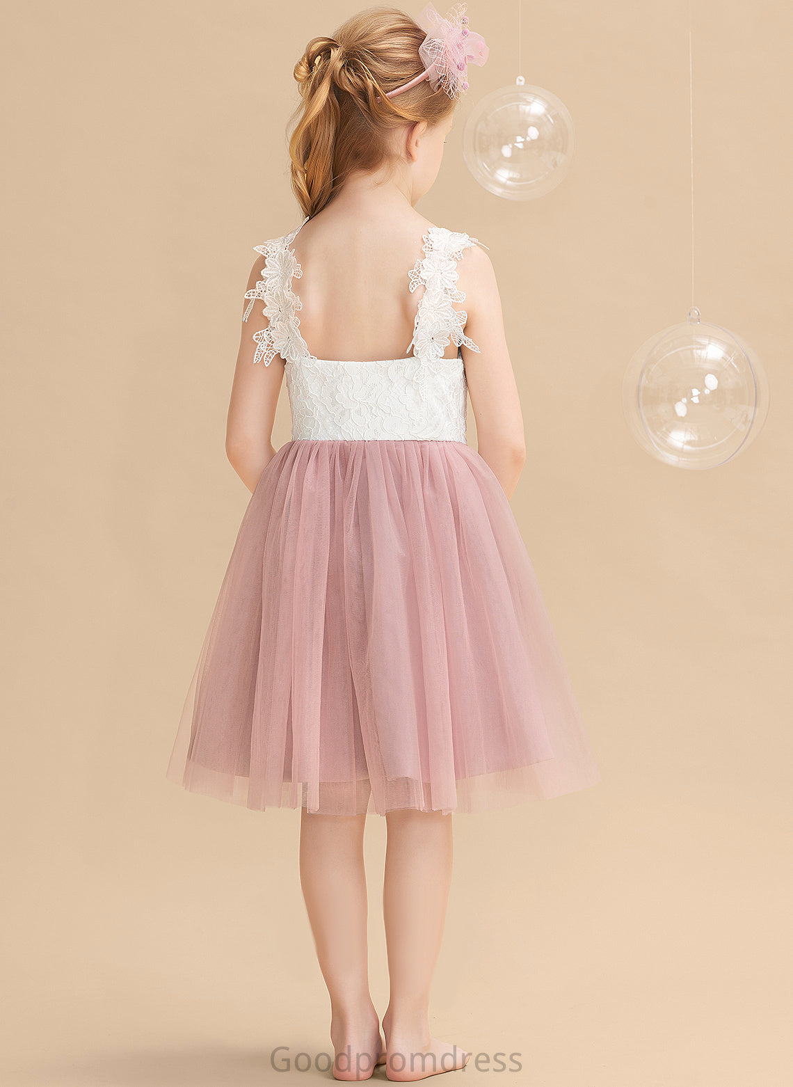 Sleeveless Flower Girl Dresses Tulle/Lace - Gianna Flower Girl V-neck Knee-length Dress A-Line