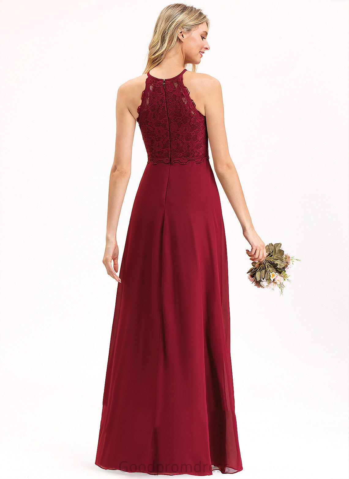 Scoop Length A-Line Silhouette Fabric Floor-Length Lace Neckline Straps&Sleeves Paula Floor Length A-Line/Princess Bridesmaid Dresses