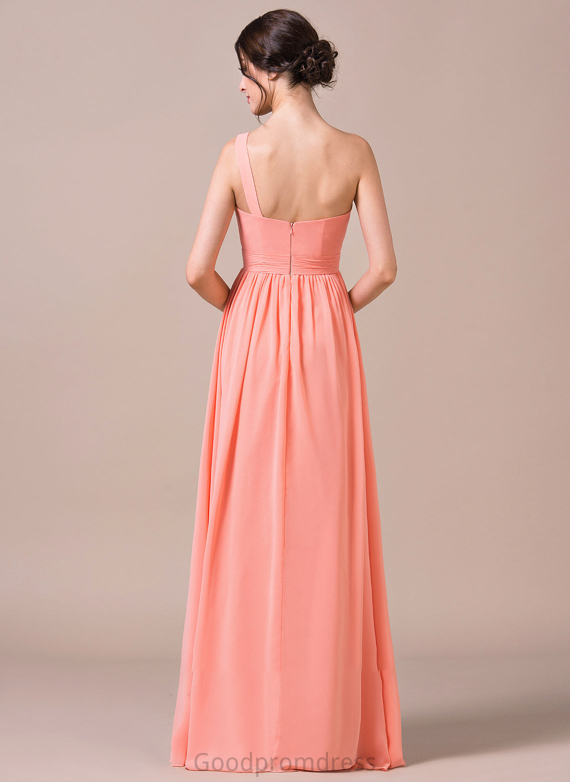 One-Shoulder Ruffle Fabric Length Neckline Embellishment A-Line Floor-Length Silhouette Ashtyn Sleeveless Spaghetti Staps Bridesmaid Dresses