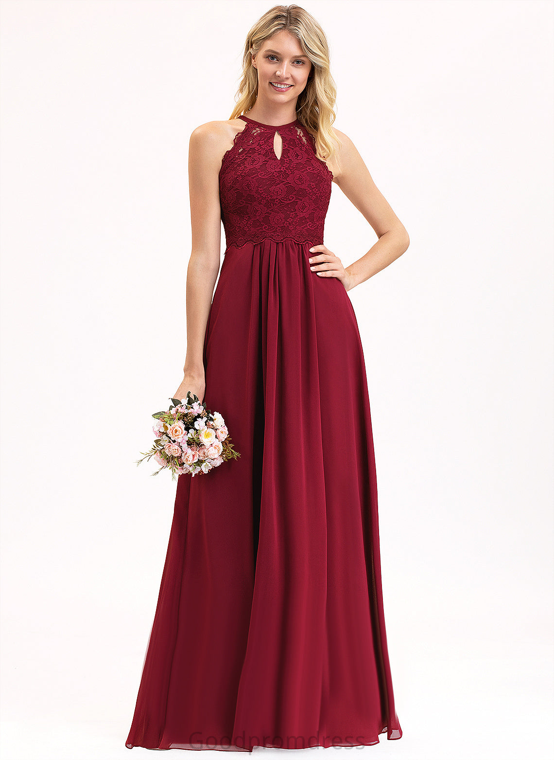 Chiffon Willa Prom Dresses Lace Scoop Floor-Length A-Line