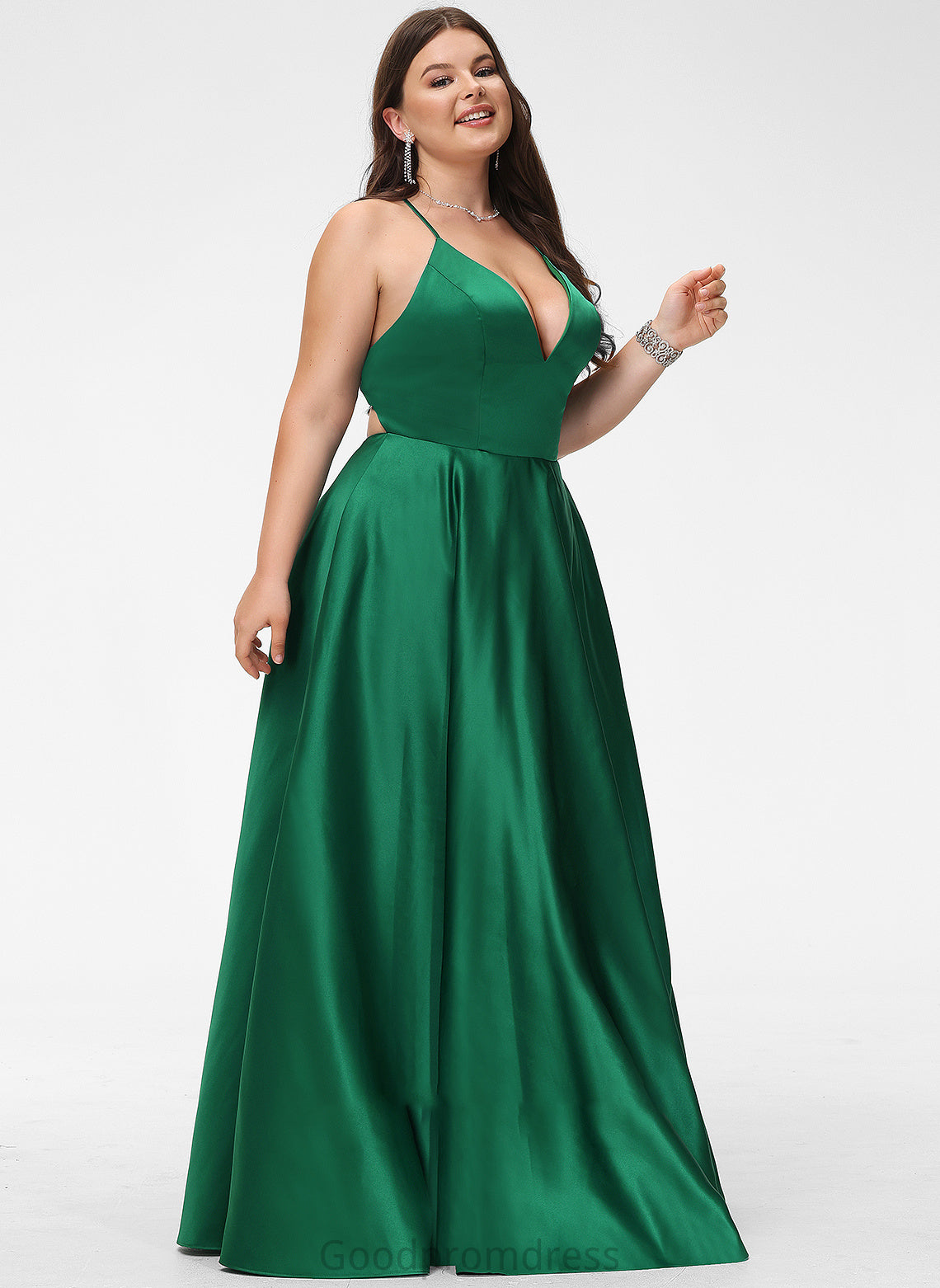 V-neck Satin Elliana A-Line Prom Dresses Floor-Length