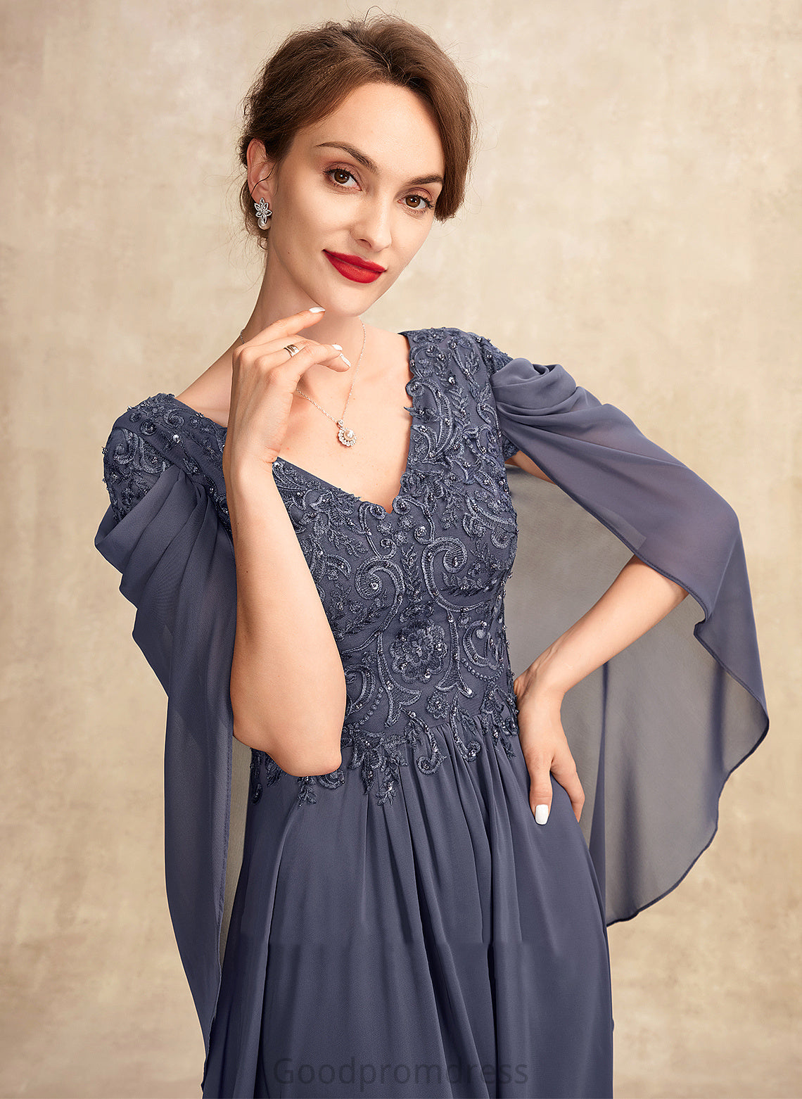 Mother of the Bride Dresses Dress Floor-Length Beading of Bride With V-neck the Lace Sequins Chiffon Mother A-Line Maddison