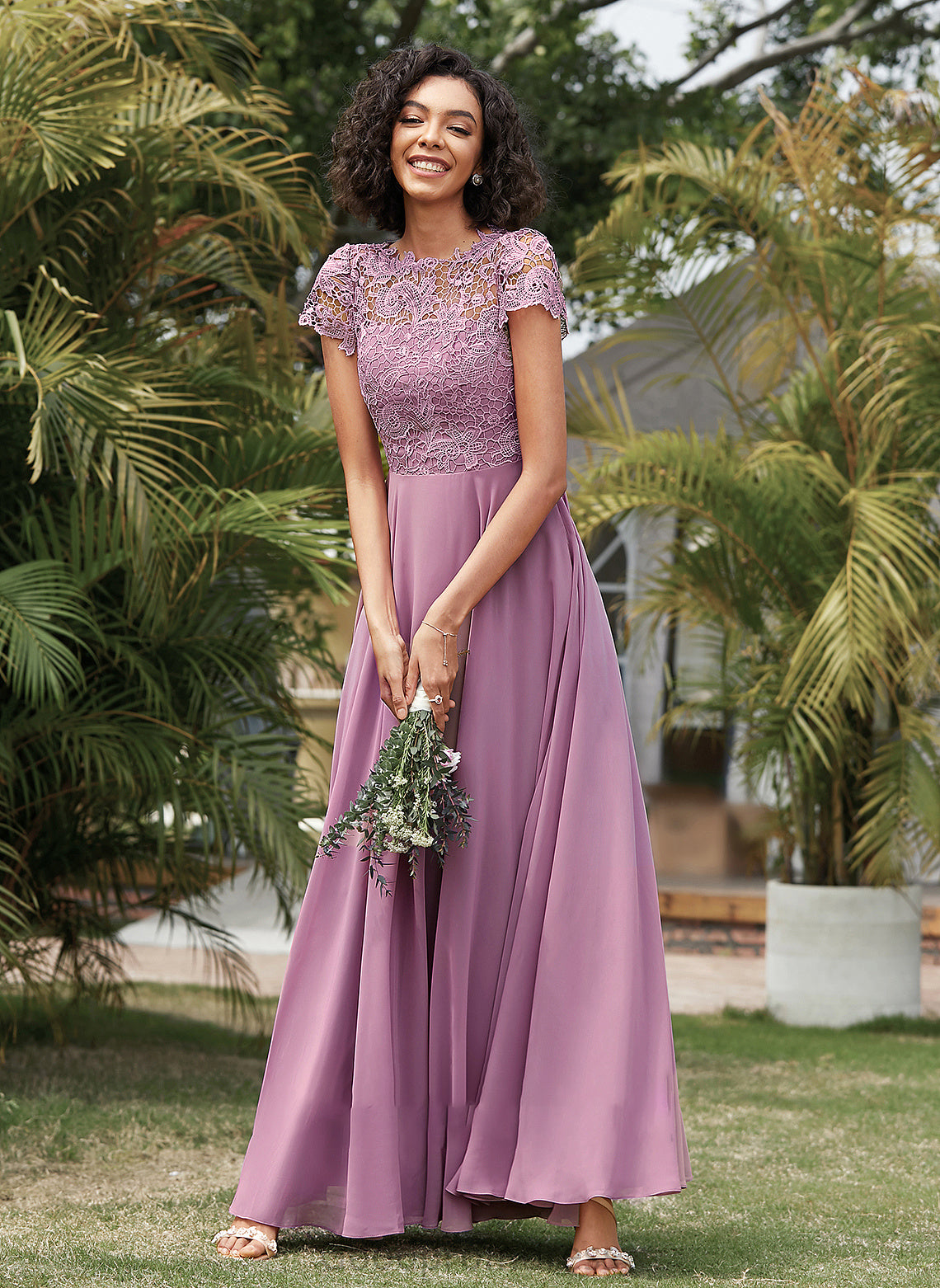 Scoop Floor-Length Pockets With A-Line Neck Liz Chiffon Prom Dresses Lace