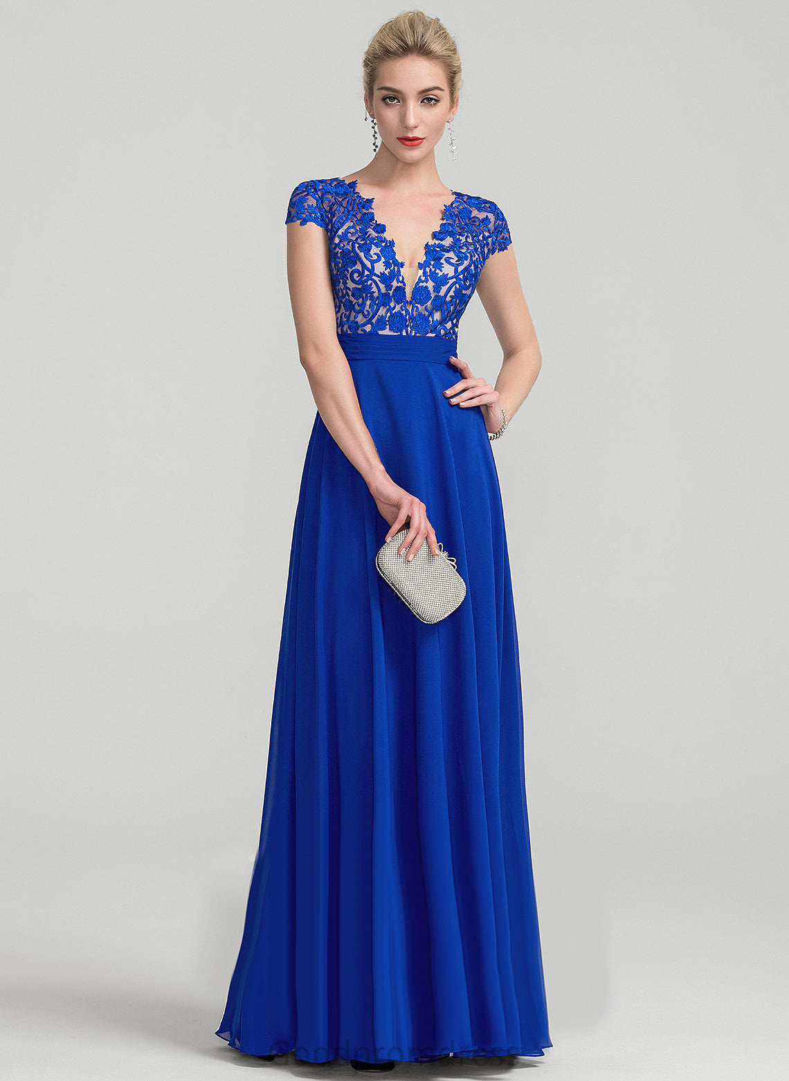 Lace Floor-Length A-Line Prom Dresses Chiffon Aleena V-neck