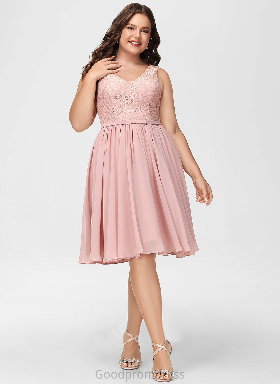 Chiffon Jillian Cocktail V-neck A-Line With Knee-Length Cocktail Dresses Lace Bow(s) Dress Lace