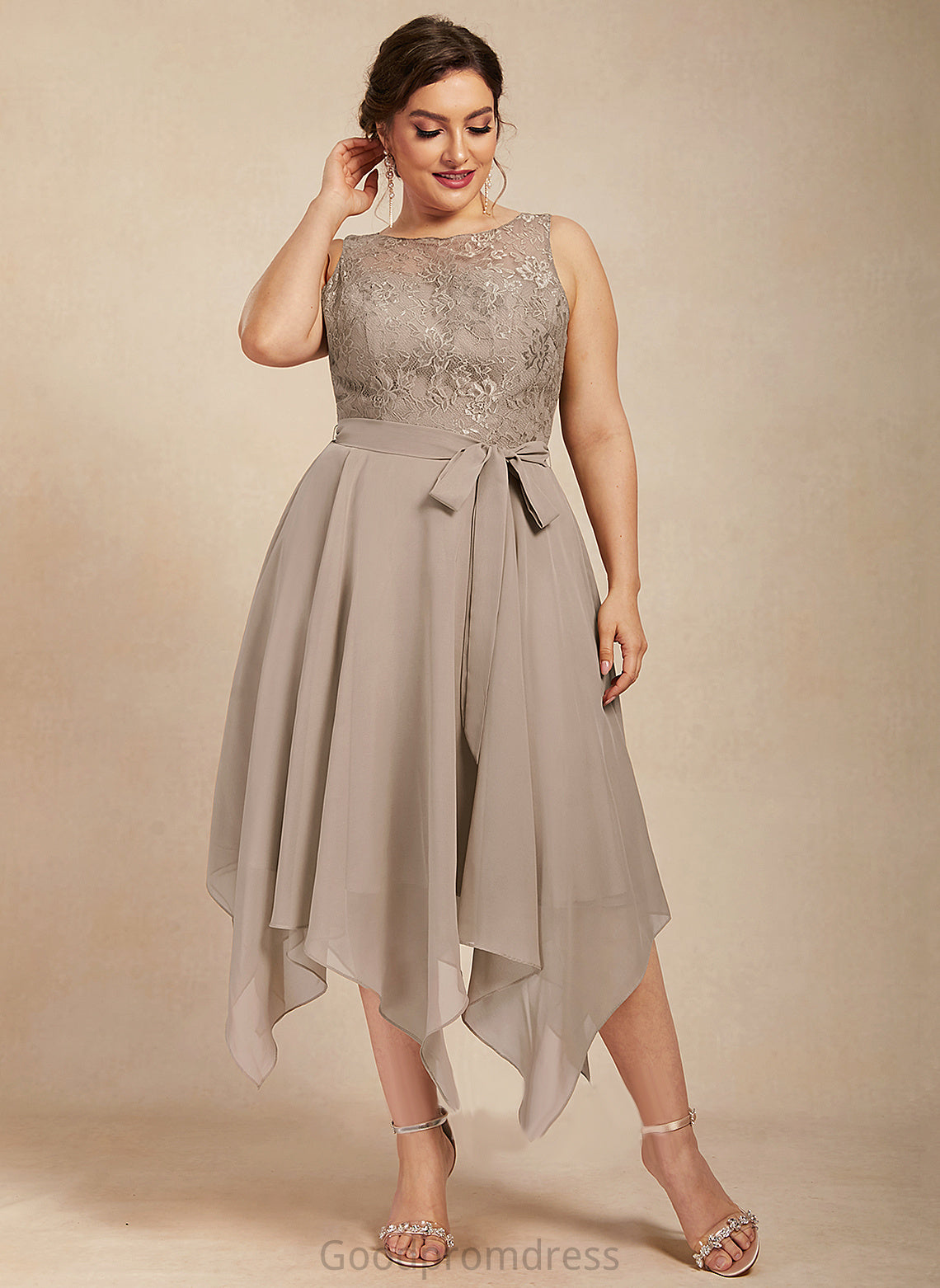 Chiffon A-Line Bride Bow(s) Dress With the Mother of the Bride Dresses Scoop Carolyn Neck Mother Tea-Length of Lace