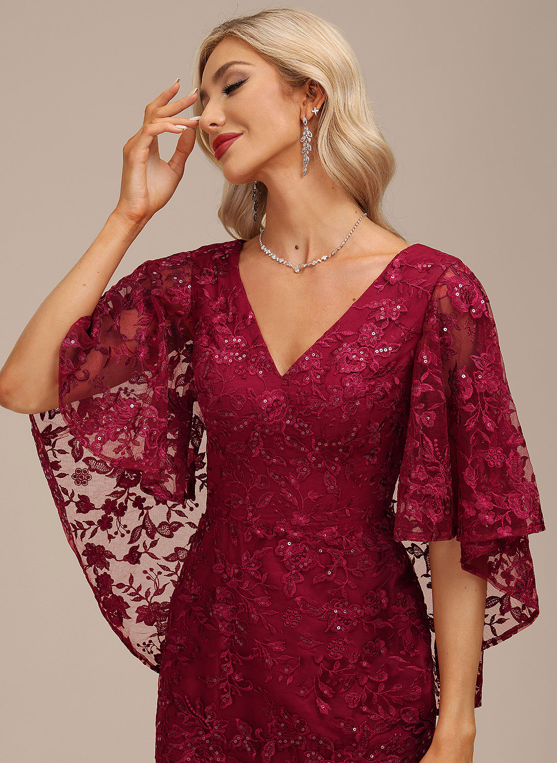 Madalynn Dress With Cocktail Dresses Cocktail Lace Sheath/Column Tea-Length V-neck Sequins