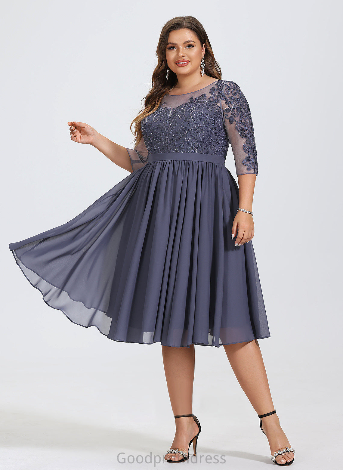 Cocktail Dresses Neck Cocktail Scoop A-Line With Knee-Length Sequins Dress Chiffon Lace Mylee