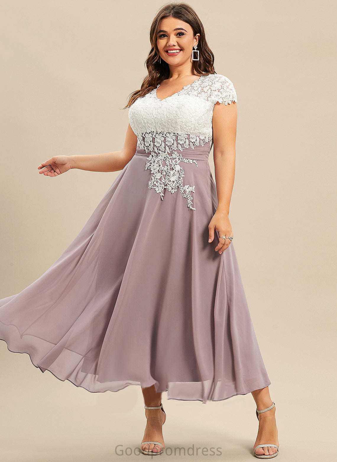 Dress Lace Mother of Bride Mother of the Bride Dresses the Chiffon V-neck A-Line Carlie Tea-Length