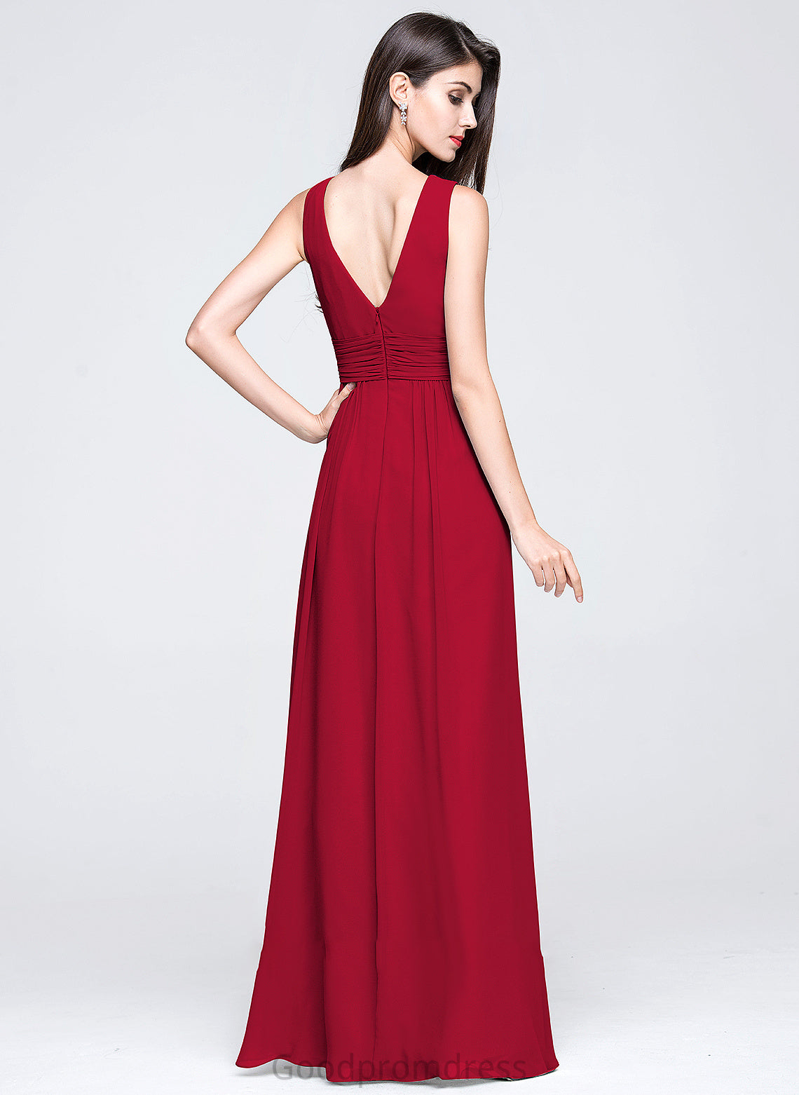 Ruffle Fabric Neckline Silhouette Floor-Length Length A-Line V-neck Embellishment Leia Straps Sleeveless Bridesmaid Dresses